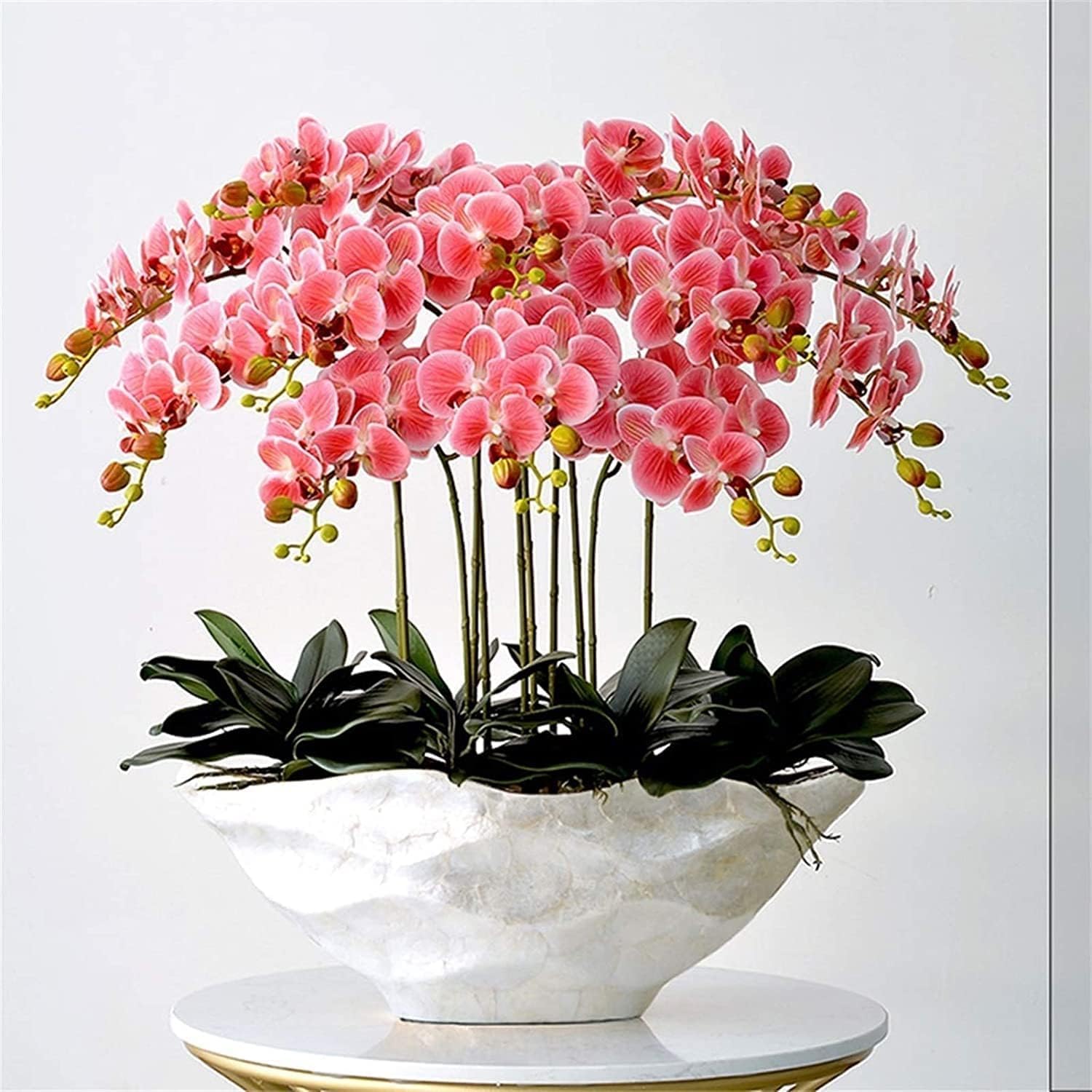DFGHNBVC Artificial Orchid Faux Orchids Silk Cloth Artificial Flower With Porcelain Vase Artificial Phalaenopsis Flowers Rubber Fake Floral 63Cm Orchid Very Natural.Pink