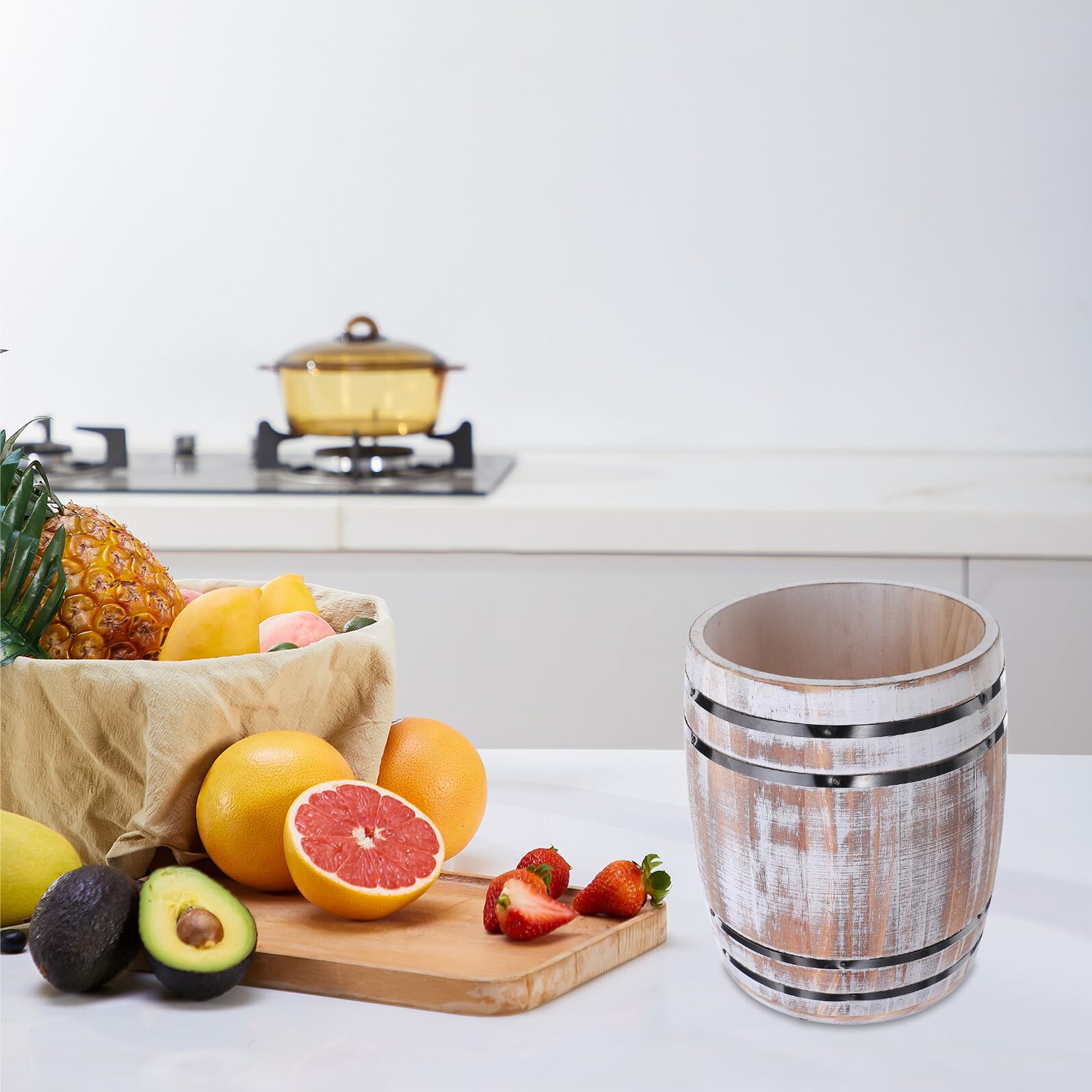 Alipis Caja de Cubiertos Forma de Barril de Madera Natural Organizador Rústico para Guardar Pajitas Cucharillas y Pequeños Utensilios de Cocina Porta Palillos de Madera para Cocina o Barr
