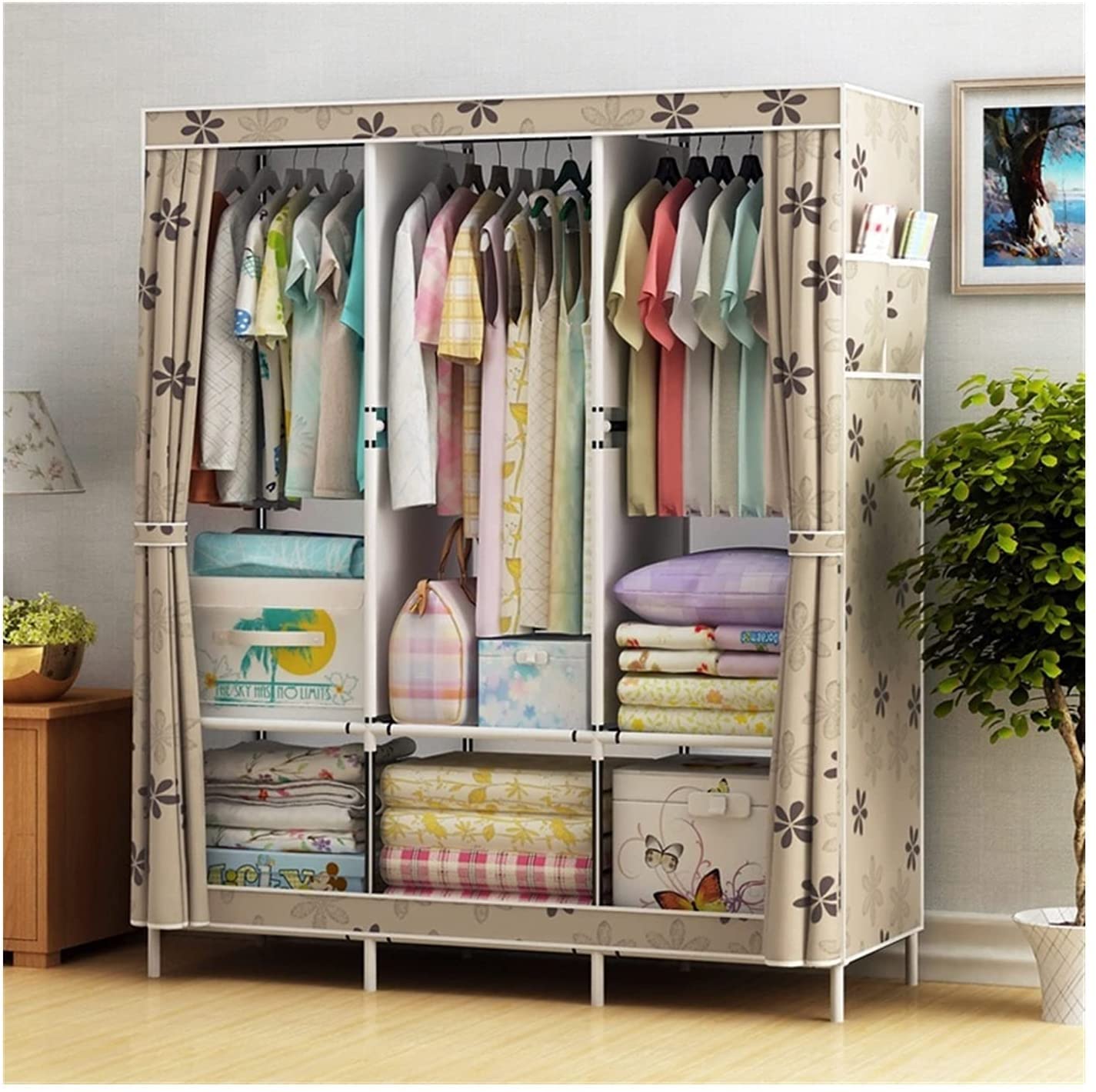 Armoire portable pliable placard tissu organisateur rangement vêtements