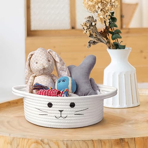 Miniatura 5 de HiChen Cesta de cuerda tejida redonda pequeña, bonita canasta de juguetes para perros para sala de estar, canasta decorativa para guardería,