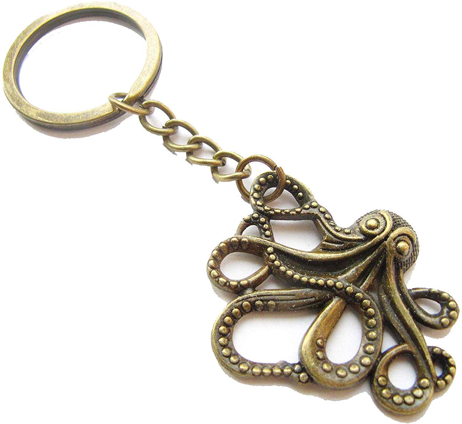 Keychain Men's Ancient Silver Bronze Octopus ,Steampunk, Nautical, Tentacles, The Kraken, Octopus Keyring, Octopus Jewelry (1)