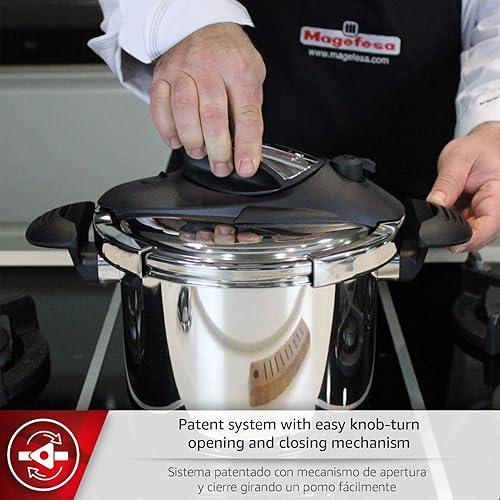 Miniatura 5 de Magefesa Nova - Juego de olla a presión para estufa, 4.2 cuartos de galón y 6.3 cuartos de galón, cocción rápida, fácil bloqueo, acero inoxidable