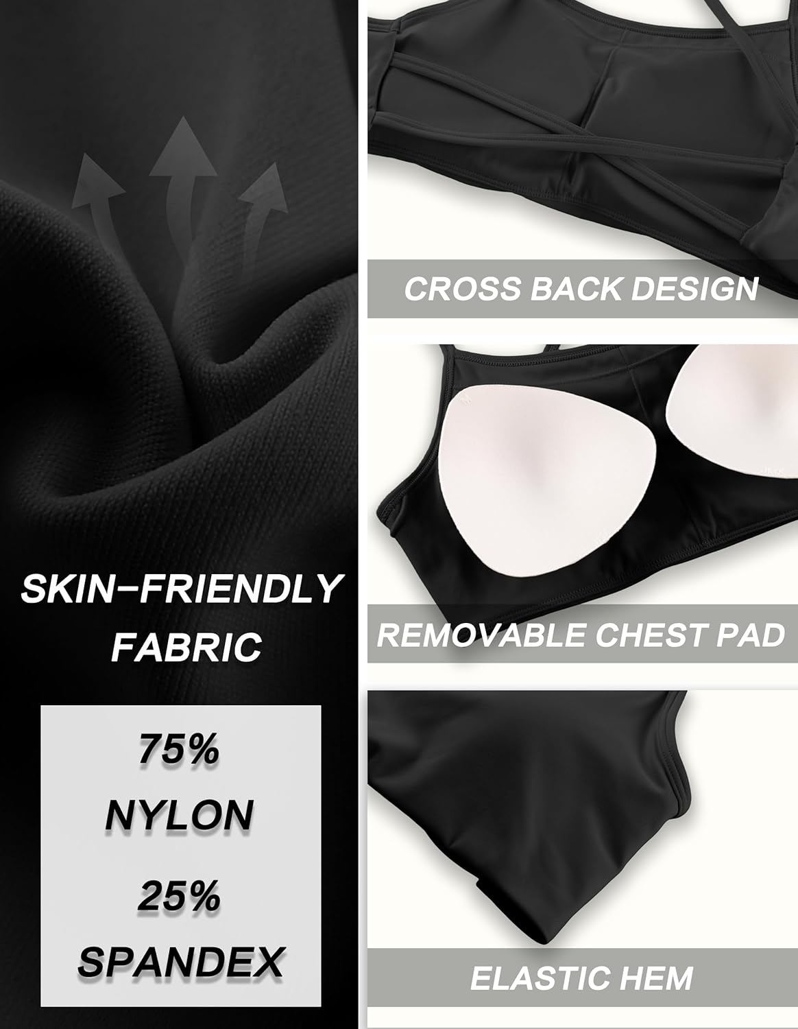 Strappy Sports Bra for Women,Spaghetti Straps Cross Open Back,Removable Padded,Low Impact Workout Yoga Crop Top - Image 5