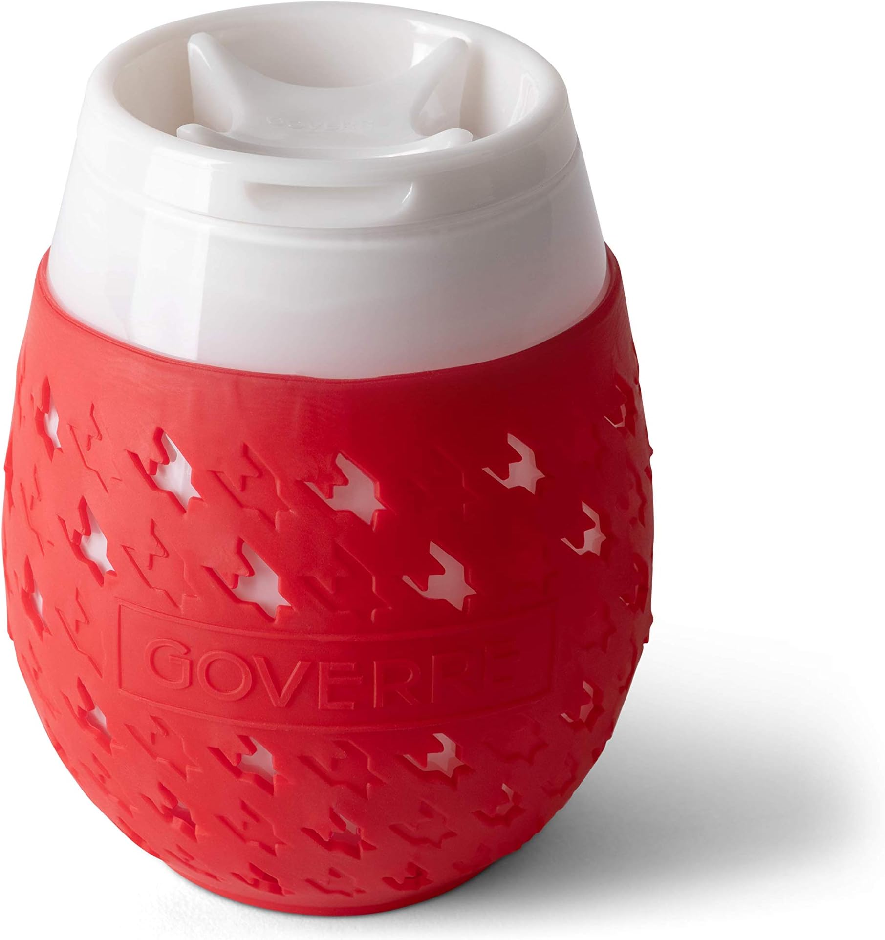 GOVERRE: Portable Wine Glass Tumbler w/Silicone Sleeve & Drink-Through Lid | As Seen on The View, Oprah"O" Magazine & Shark Tank, (Made of Glass to Preserve Integrity of Wine, Holds 1/2 Bottle), Red