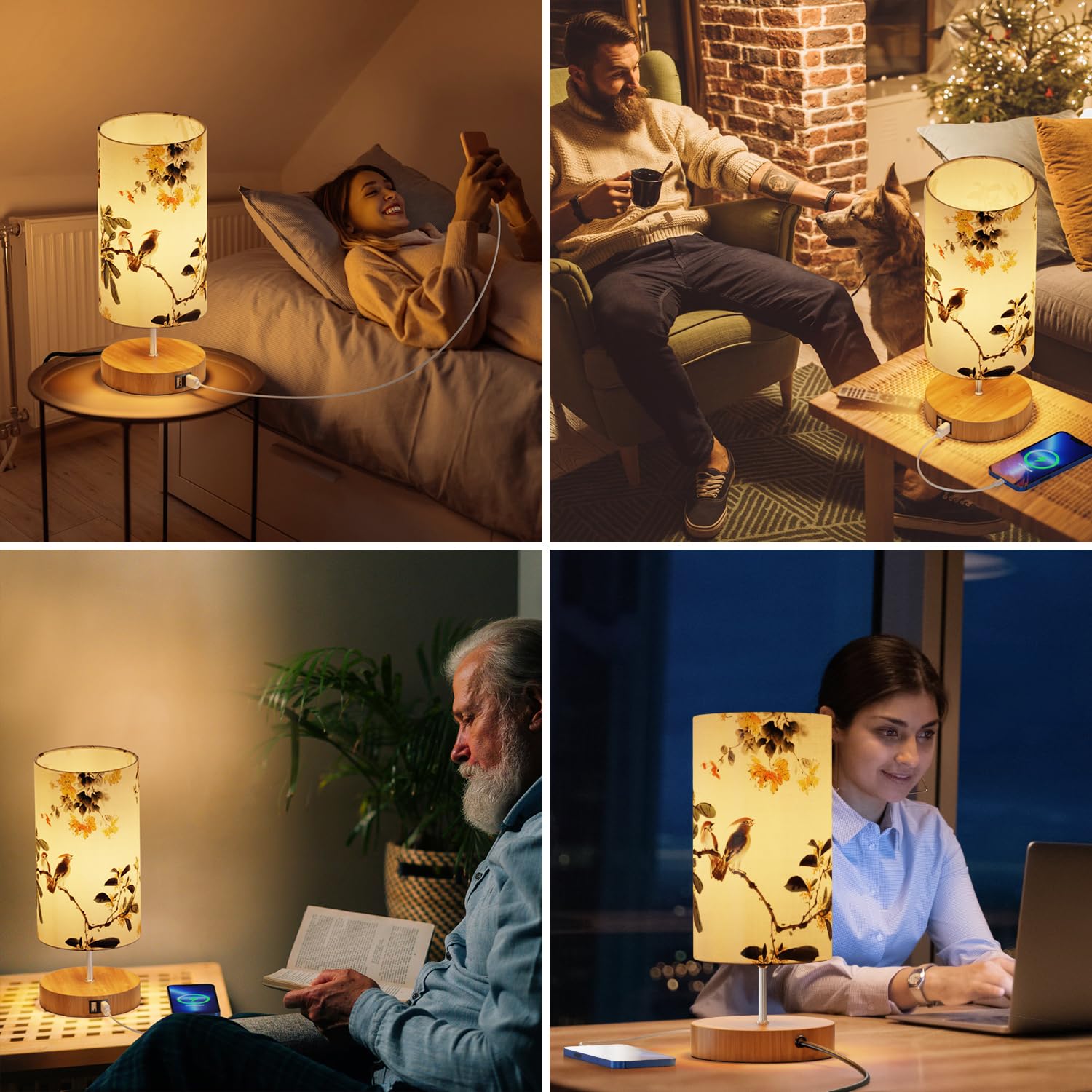 GPATIO lampa, zestaw 2 szt., nowoczesna lampka nocna dotykowa, ściemniana, dekoracja sypialni z nadrukiem, 2 porty ładowania USB, lampa LED