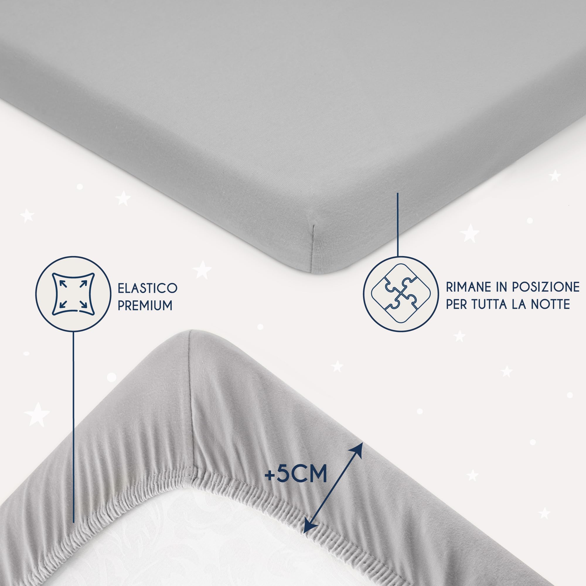 Dreamzie - Set 2 Lenzuolo con Angoli Cotone Bambini - 60x120/ 70x140 - Oeko Tex certificato - Grigio - Lenzuolo con Angoli 60x120/ 70x140