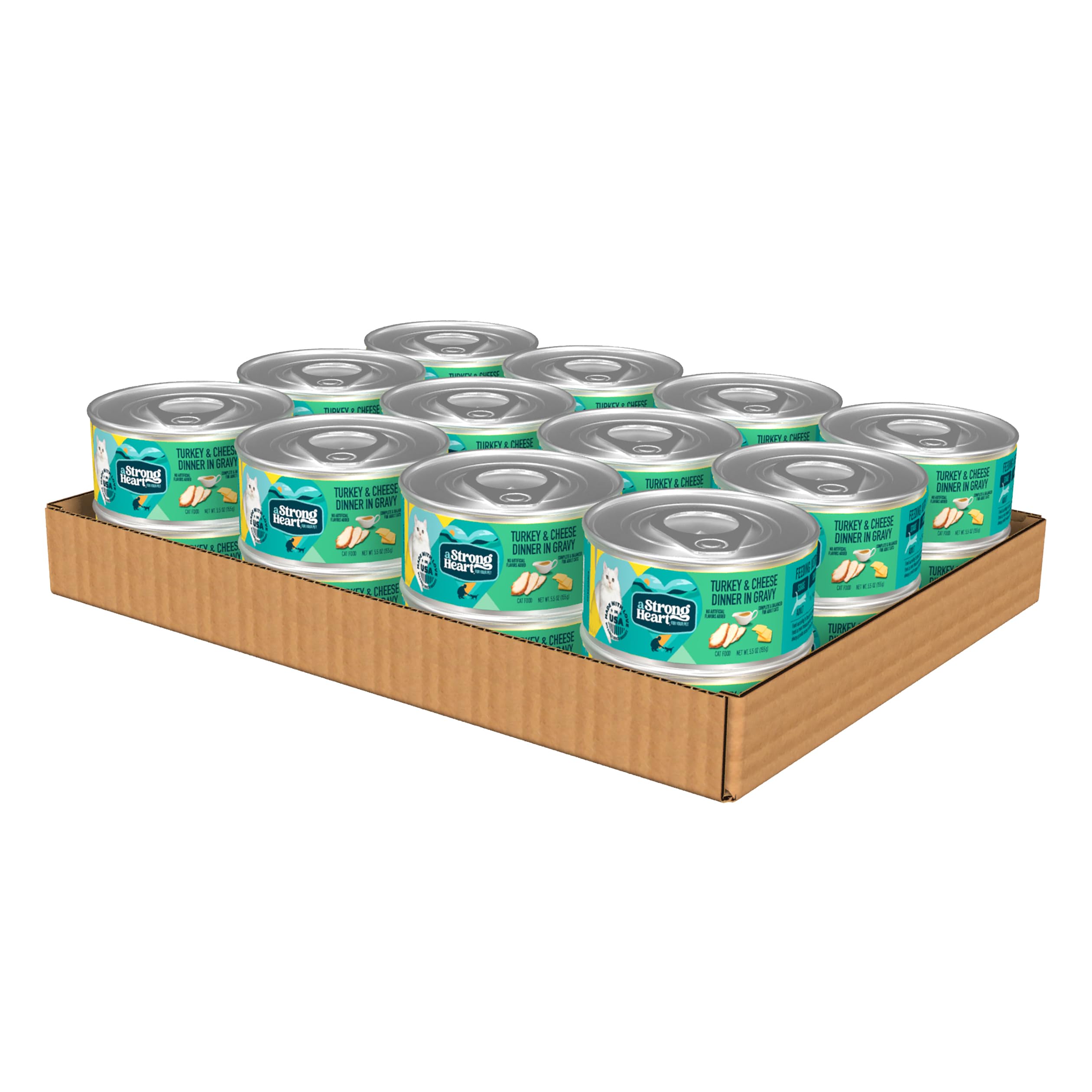 A Strong Heart Cat Food, Turkey &amp; Cheese in Gravy, 5.5oz, 24pk