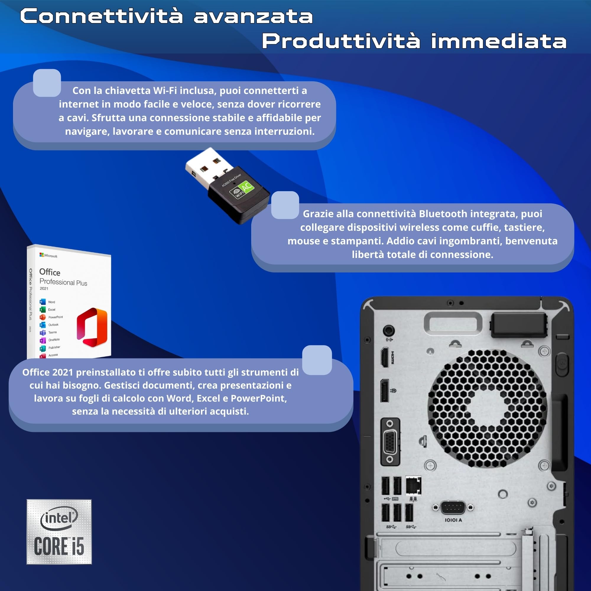 Pc Desktop Pronto All'Uso, Computer Pc Fisso HP Intel Core i5-10600 fino a 4.80 GHz, Ram 16Gb, SSD 512Gb, hdmi, Office 2021, Win 11 Pro Garanzia 36 mesi (Ricondizionato)