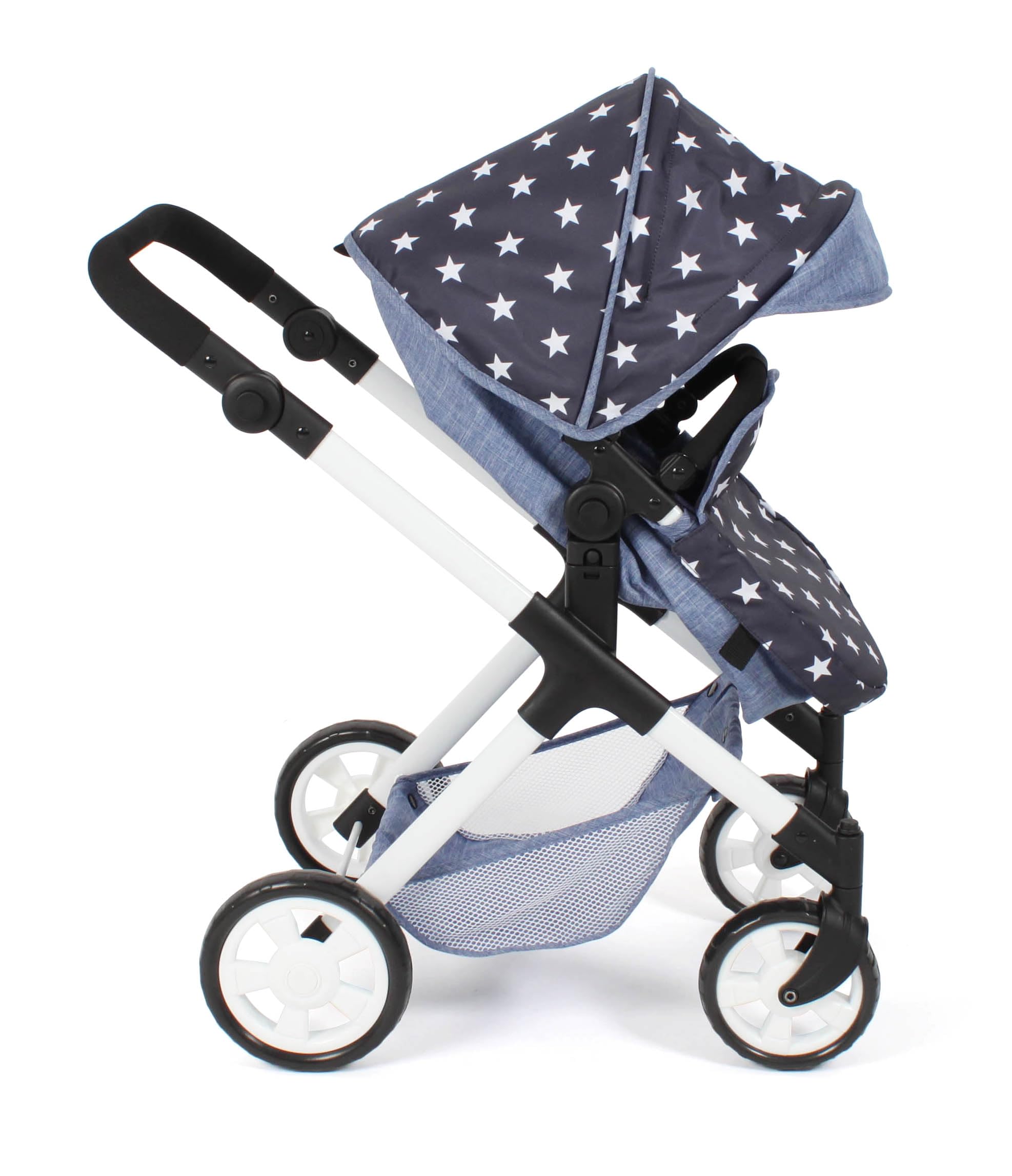 Bayer Chic 2000 2 w 1 wózek dla lalek Mila – gwiazdka granatowa – uchwyt z regulacją wysokości 39-72 cm – nowoczesny stelaż – lalki do 50 cm – 3-7 J.