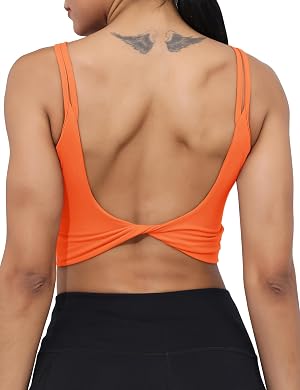 LUYAA Womens Workout Sports Bras Backless Padded Yoga Tank Tops Crop Twist Low Back Cami Bra for Gym