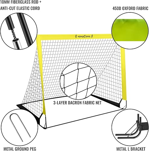 Miniatura 4 de VavaCava - Juego de porterías de fútbol portátiles de 4 x 3 pies para diversión en el patio trasero, 2 redes, 2 bolas de tamaño 3, 10 conos de