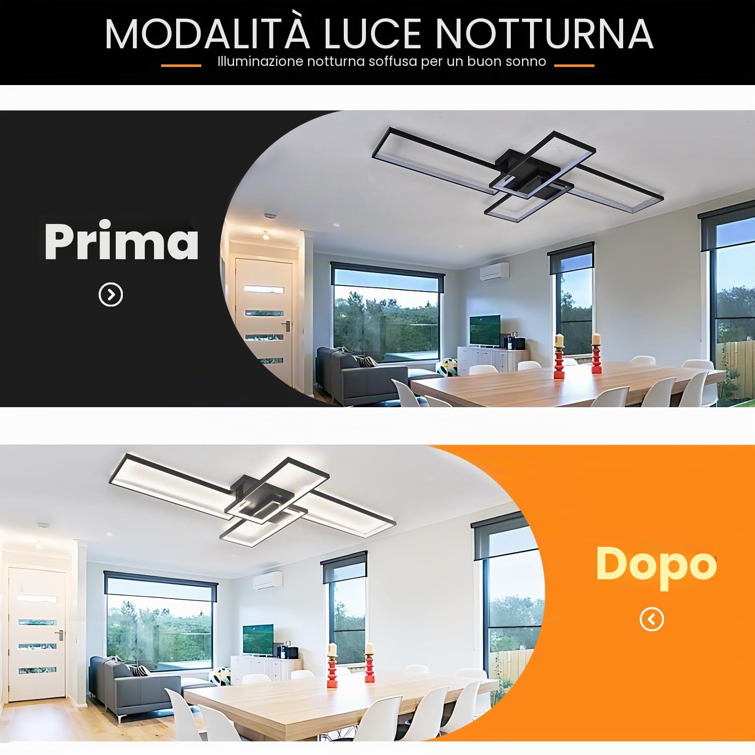 Black Plafoniera LED Soffitto,L130cm Plafoniera Led Soffitto Moderna con Telecomand