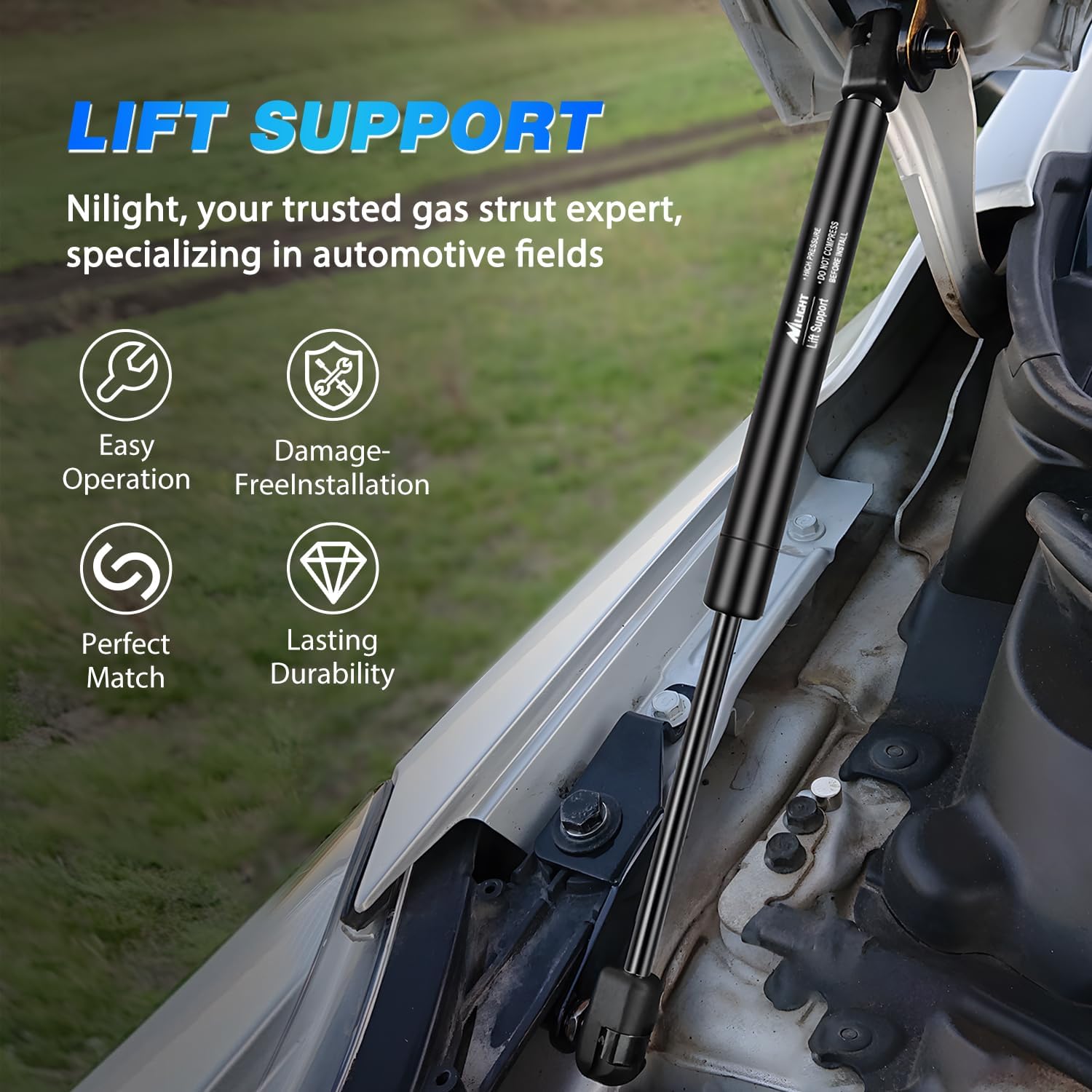 Nilight Hood Gas Struts Lift Supports 5160343 for 2010-2017 Dodge Ram 2500/3500/4500 Spring Shocks 18 Inch, 2PCS Set Rod