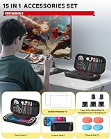 Vista 3 de Switch 2 Accessories Bundle for Nintendo Switch 2 2025, Portable Hard Shell Slim Case with Switch 2 Crystals Cover kit, 2 HD Screen Protectors
