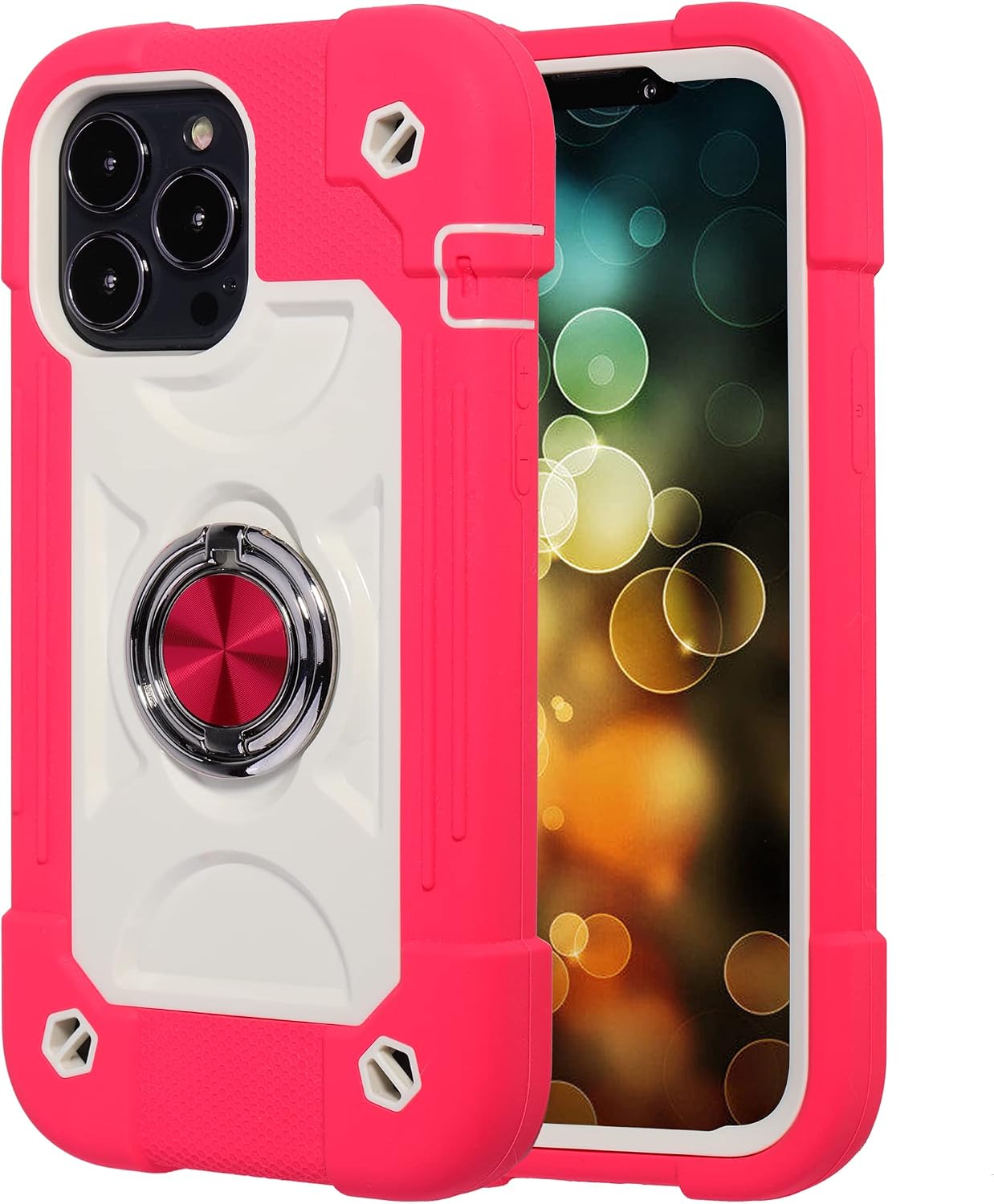 XBO Compatible for iPhone 13 pro max Case with Stand, Heavy-Duty Military Grade Shockproof Phone Cover with Adjustable Ring Kickstand for iPhone 6.7 2021 Accessories - Red