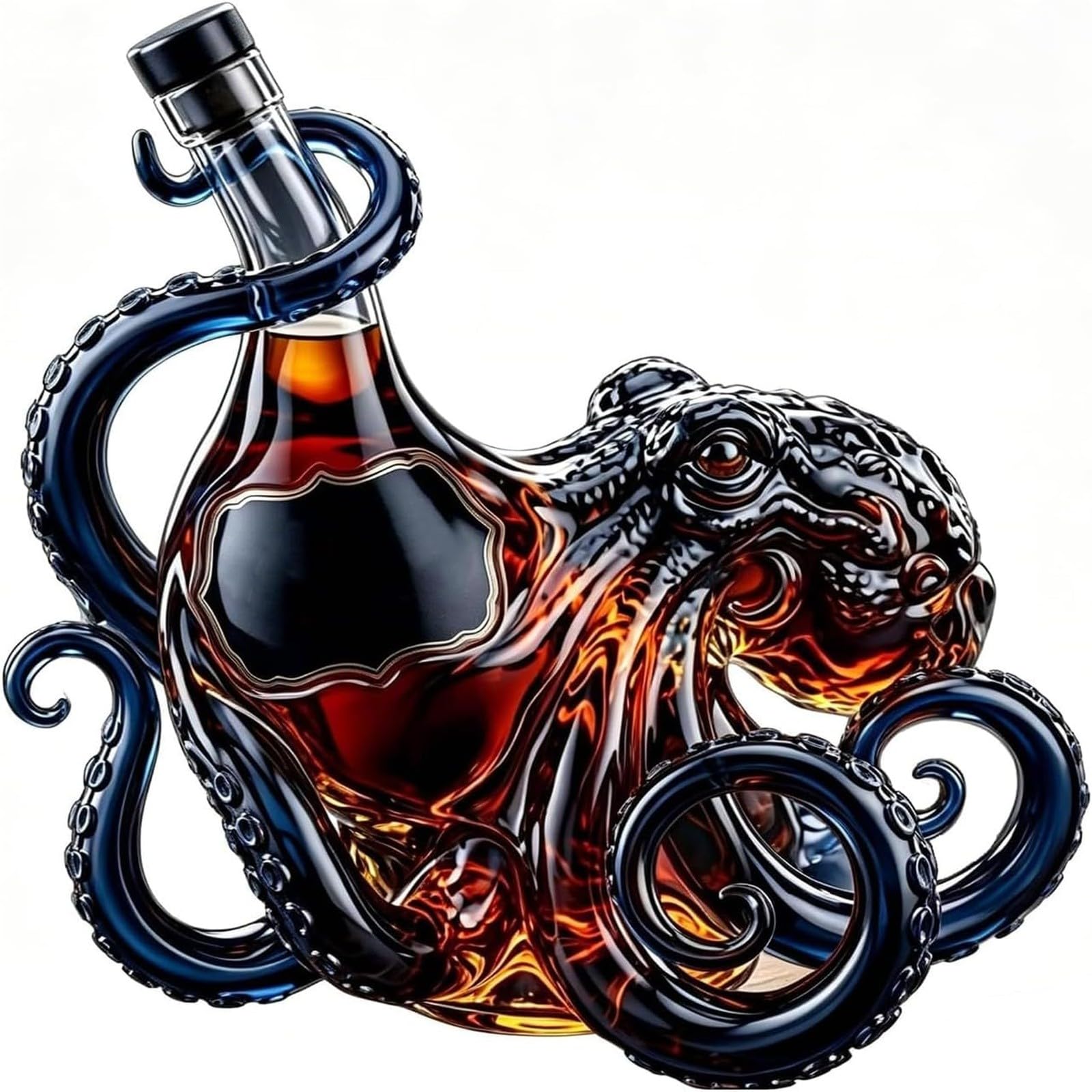 Rum Glass Edition 3D Octopus Bottle Deep Sea Decor Bottle Nautical Art Collector Display for Premium Display for Wine Liquor Soda Bottles or Stanley Cup