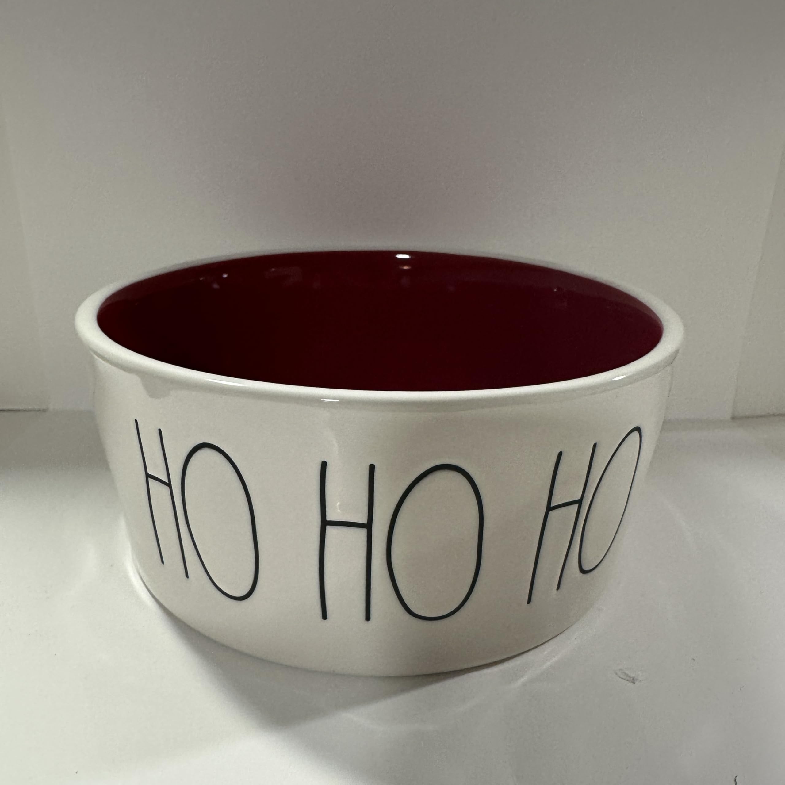 Rae -HO HO HO Dog Bowl Allside White, Red Inside Christmas - Dog Lover Bowl- Dunn by Magenta