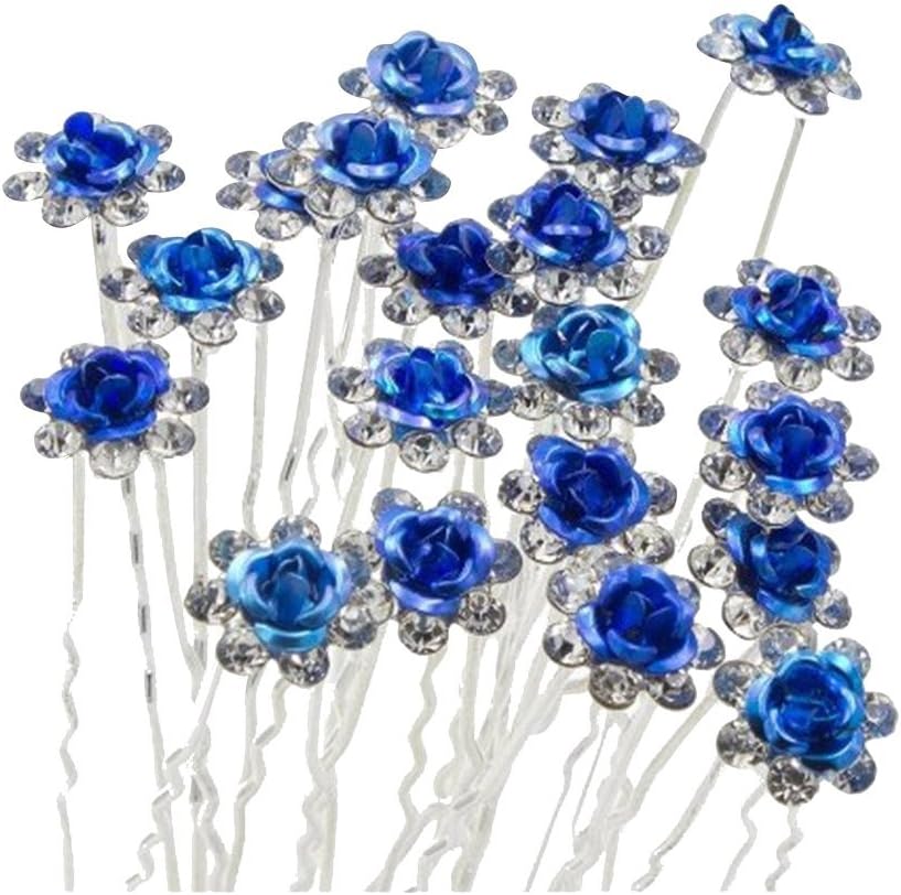 Contever® Elegant 1 Set of 20pcs Wedding Bridal Party Artifical Diamante Rhinestone and Prom Flower Hair Pins Clips Grips Pins Hairpins Bridesmaid Clips - Blue