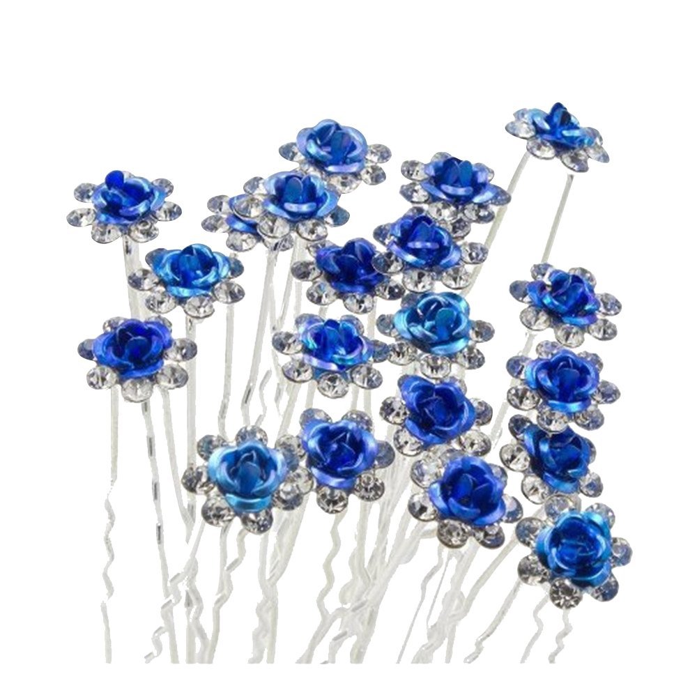 Contever® Elegant 1 Set of 20pcs Wedding Bridal Party Artifical Diamante Rhinestone and Prom Flower Hair Pins Clips Grips Pins Hairpins Bridesmaid Clips - Blue