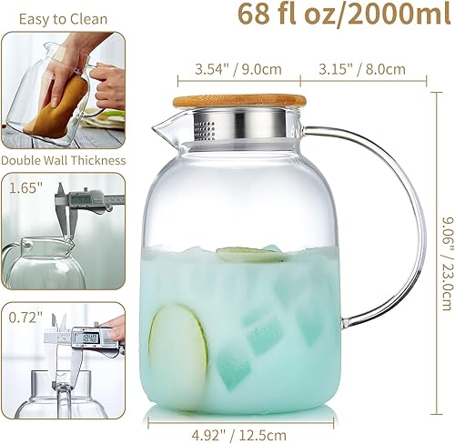 Miniatura 4 de Unbreakable - Jarra de vidrio con asa y tapa, tarro de vidrio de 68 onzas líquidas con tapa, resistente al calor, jarra de borosilicato para té,