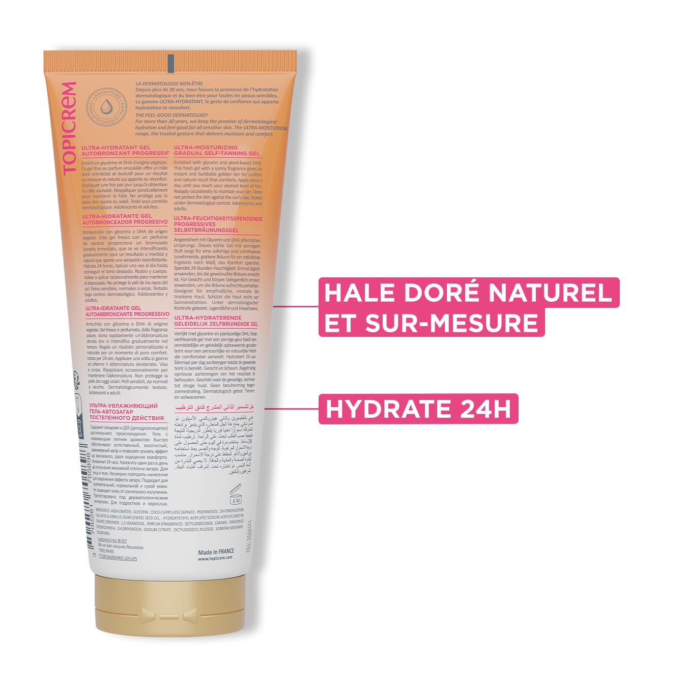 Topicrem - Ultra Hydratant Gel Autobronzant Progressif - Hydrate 24h, Nourrit, Protège - Teint Hâlé Naturel - Peaux Sensibles, Adultes & Adolescents - Fabrication Française - 200 ml