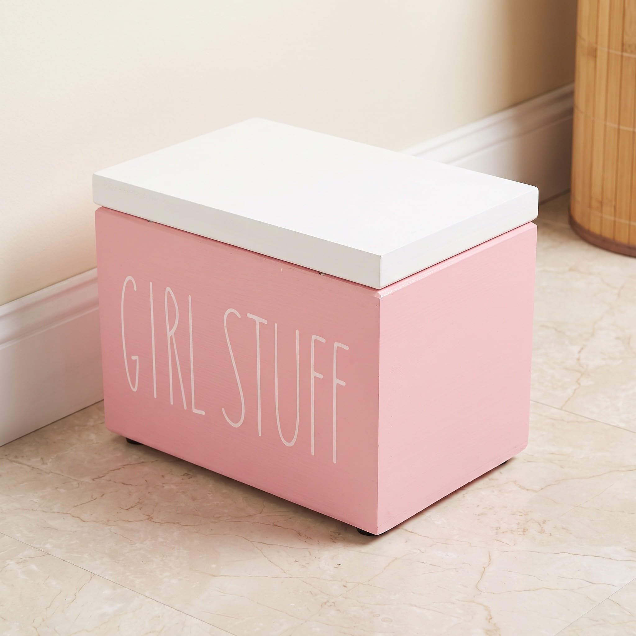 Lurrose 2 scatole in legno rosa con coperchio per assorbenti igienici | Organizzatore per assorbenti igienici a 2 scomparti con cuscinetti antiscivolo per il bagno, scatola porta assorbenti in