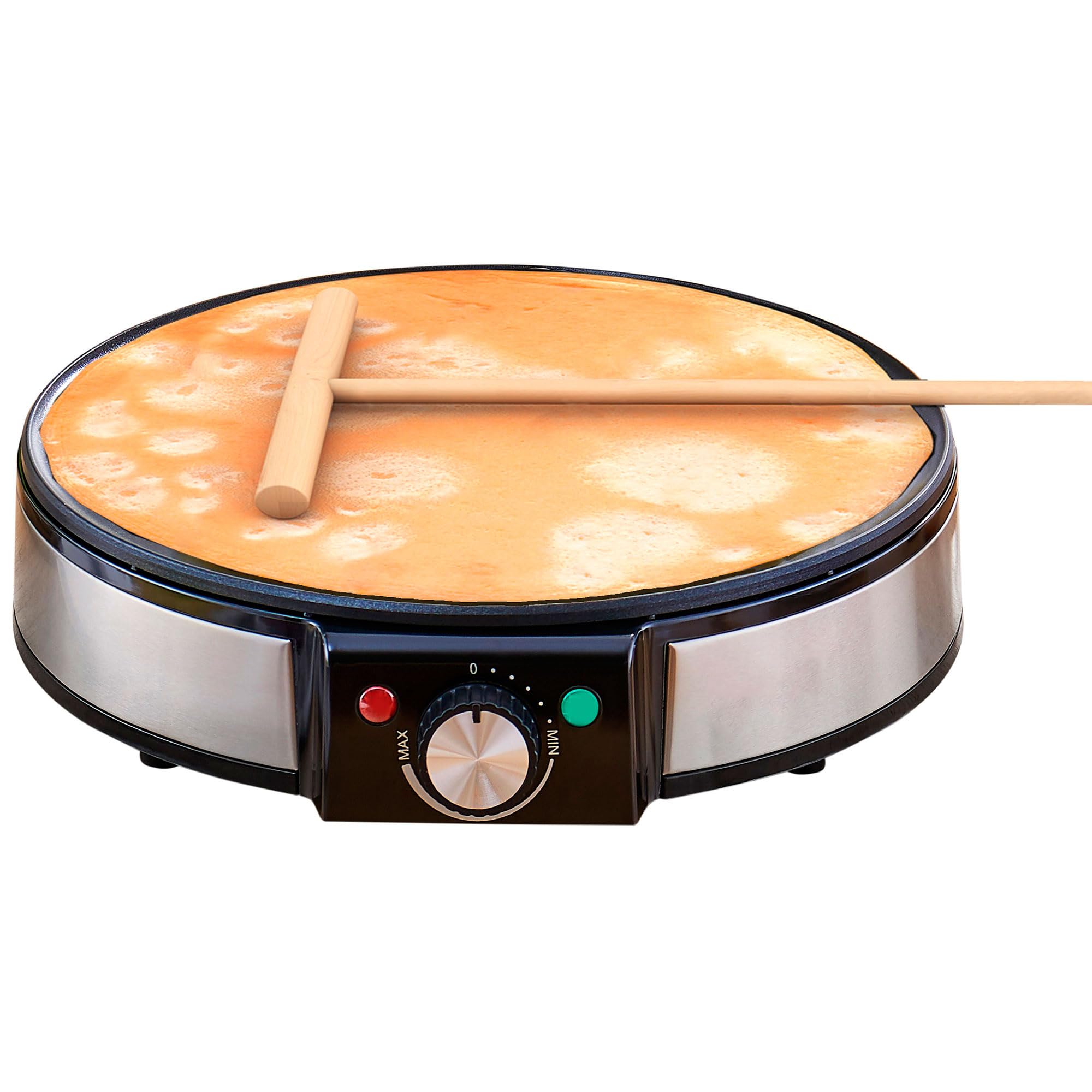 briebe CM1137 Crepera, Máquina de hacer Crepes, Tortitas, Panqueques, Plato 30cm de Diámetro, Placa Antiadherente, Temperatura Regulable, 1600 W, Color Negro