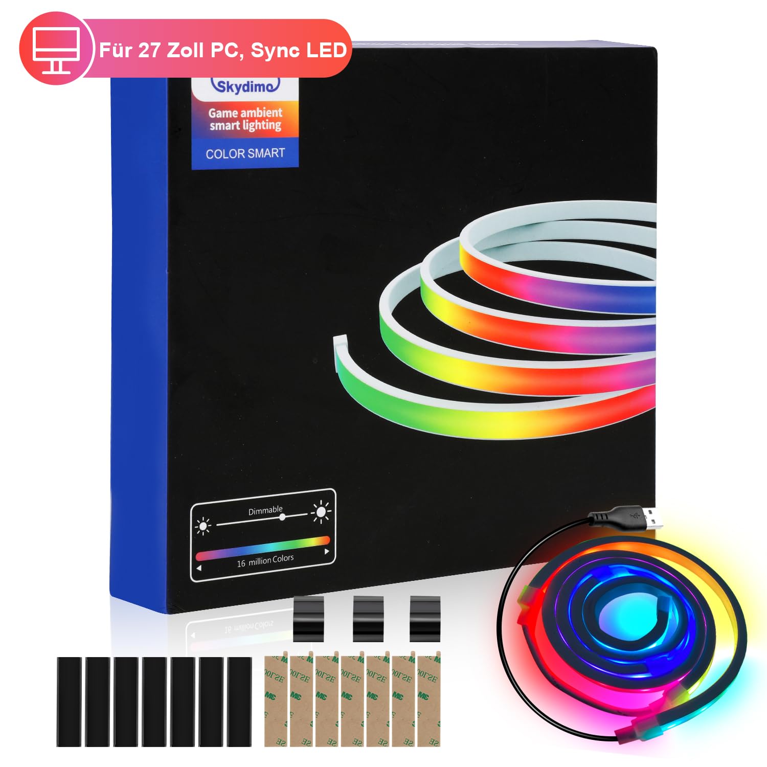 Sonnewelt Ruban LED Néon, 2 Pièces, RGBIC Gaming PC Monitor Rétroéclairage, USB RGBIC LED Strip pour PC 27", Smart Gaming Light avec Contrôle de l'application Skydimo, Synchroniser pour les jeux, la