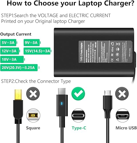 Miniatura 2 de Cargador USB-C de 65 W y 45 vatios para laptop compatible con Dell Latitude 5550 5440 7440 5520 7420 7410 5420 5530 3420 3330 5570 7390 3410 5500