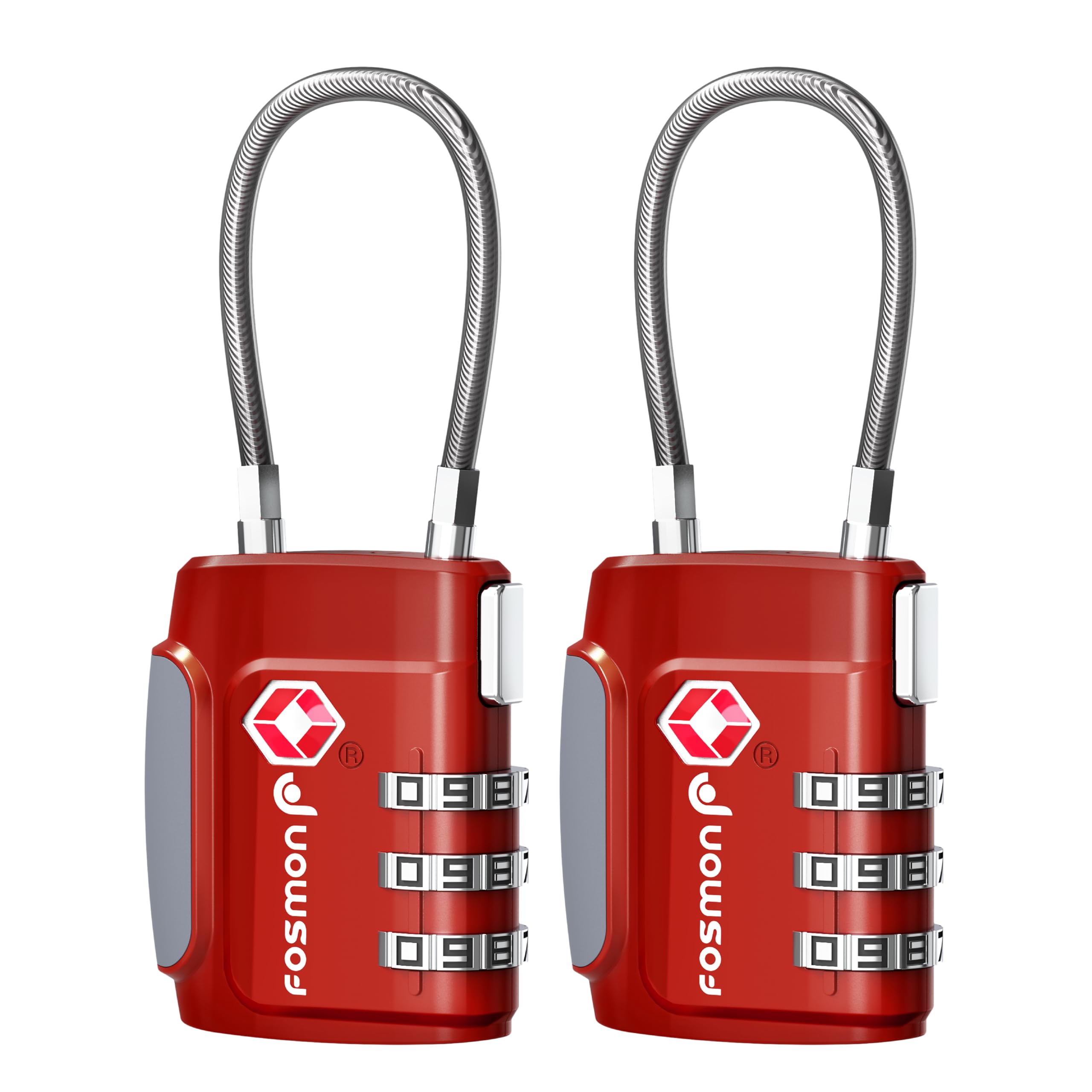Fosmon TSA Approved Cable Luggage Locks, 3 Digit Combination, 2 Pack Red