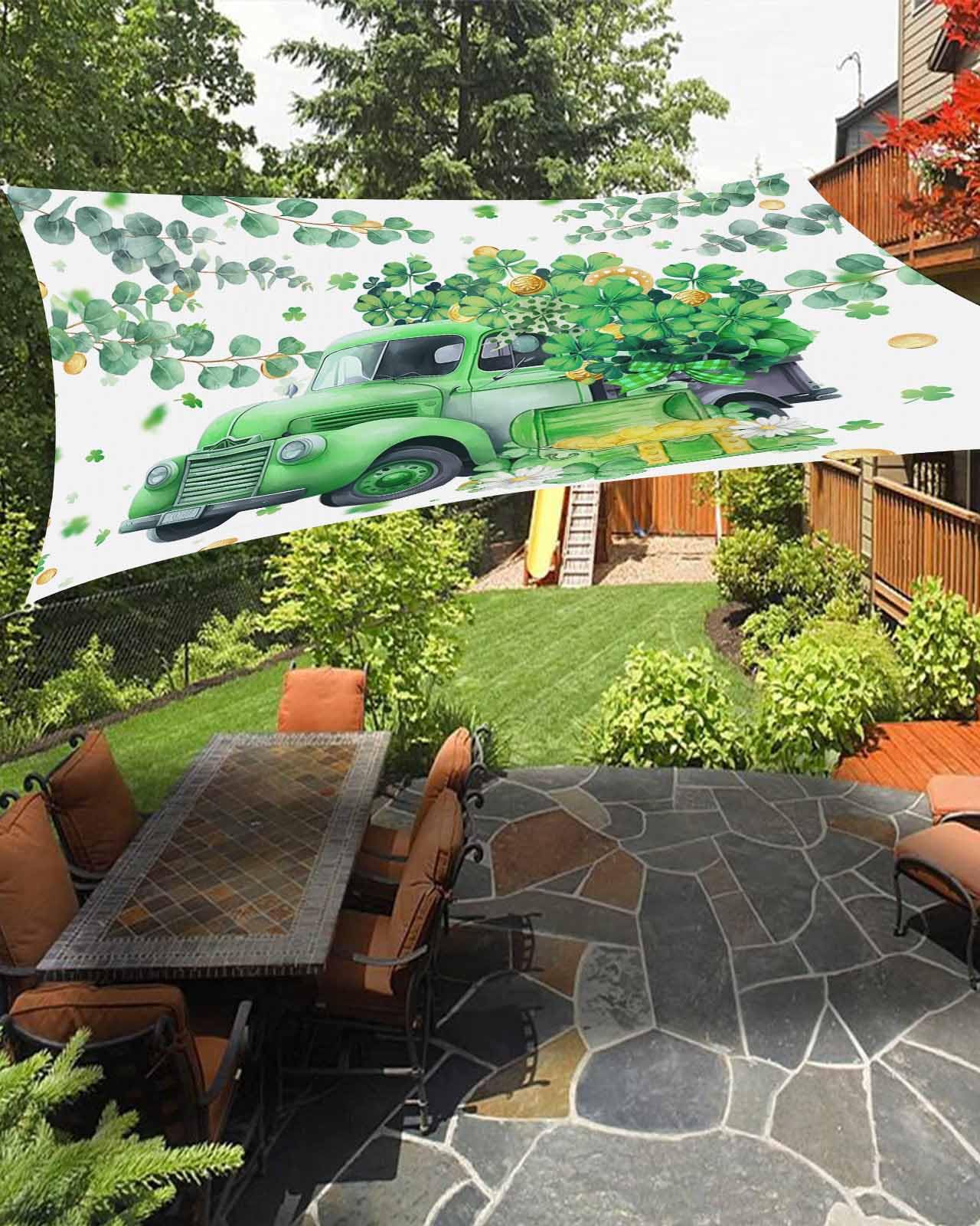 Sun Shade Sail 12' x 16', Green Truck St. Patrick's Day Sun Blocking Shades Privacy Outdoor Covering, Lucky Clover Eucalyptus Leaves Shade Cloth for Patio Deck Terrace Garden Lawns Beach Backyard