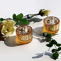 Vista 8 de VOHO 24 piezas portavelas votivos dorados para decoraciones navideñas, portavelas para velas de té centros de mesa dorados para mesa, portavelas