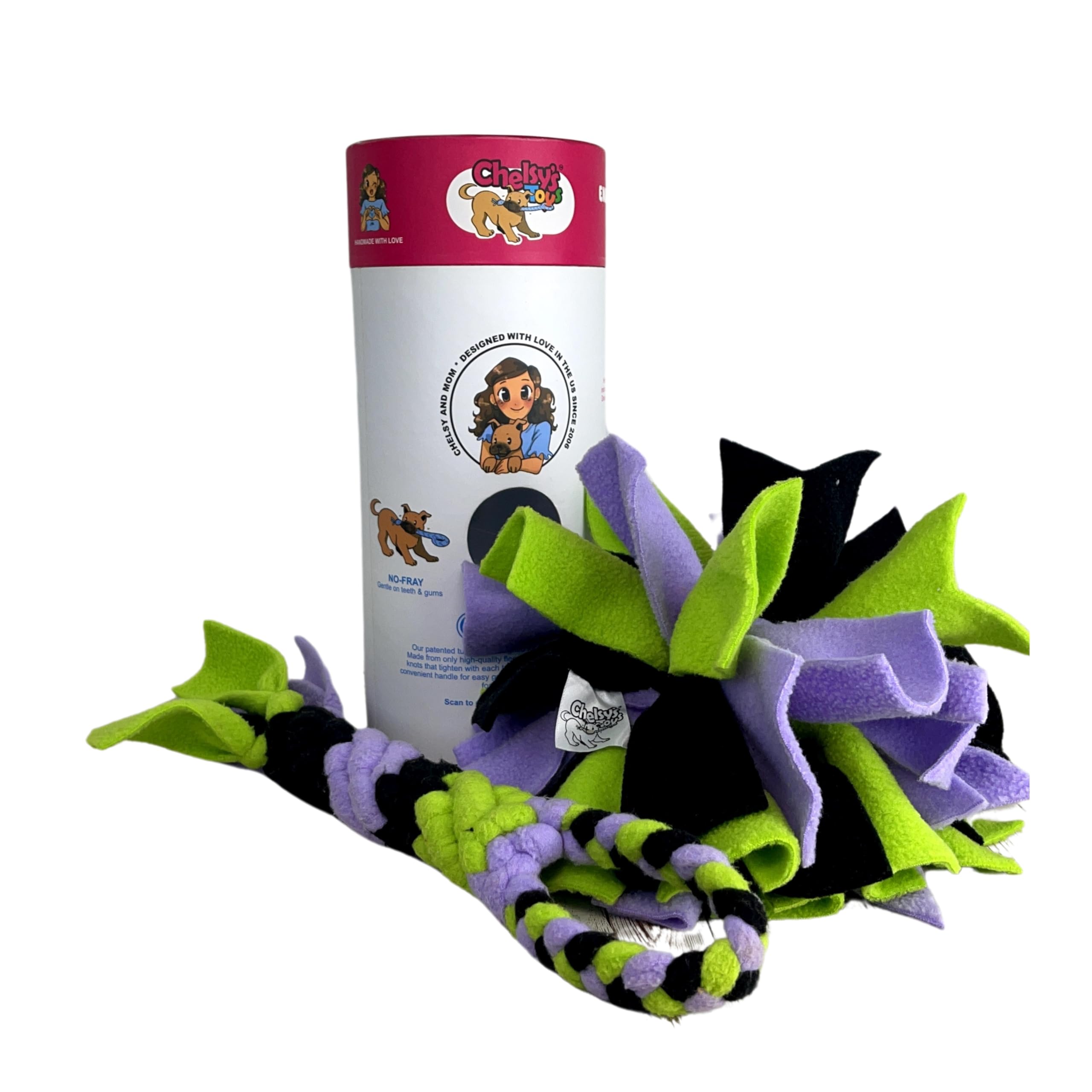 Chelsy's Toys 3-in-1 Enrichment Tube for Dogs - Tug Toy, Treat Dispenser & Snuffle Ball | Durable Rope Dog Toy for Aggressive Chewers | Interactive Dog Treat Puzzle for Large Dogs & Puppies (Lavander)