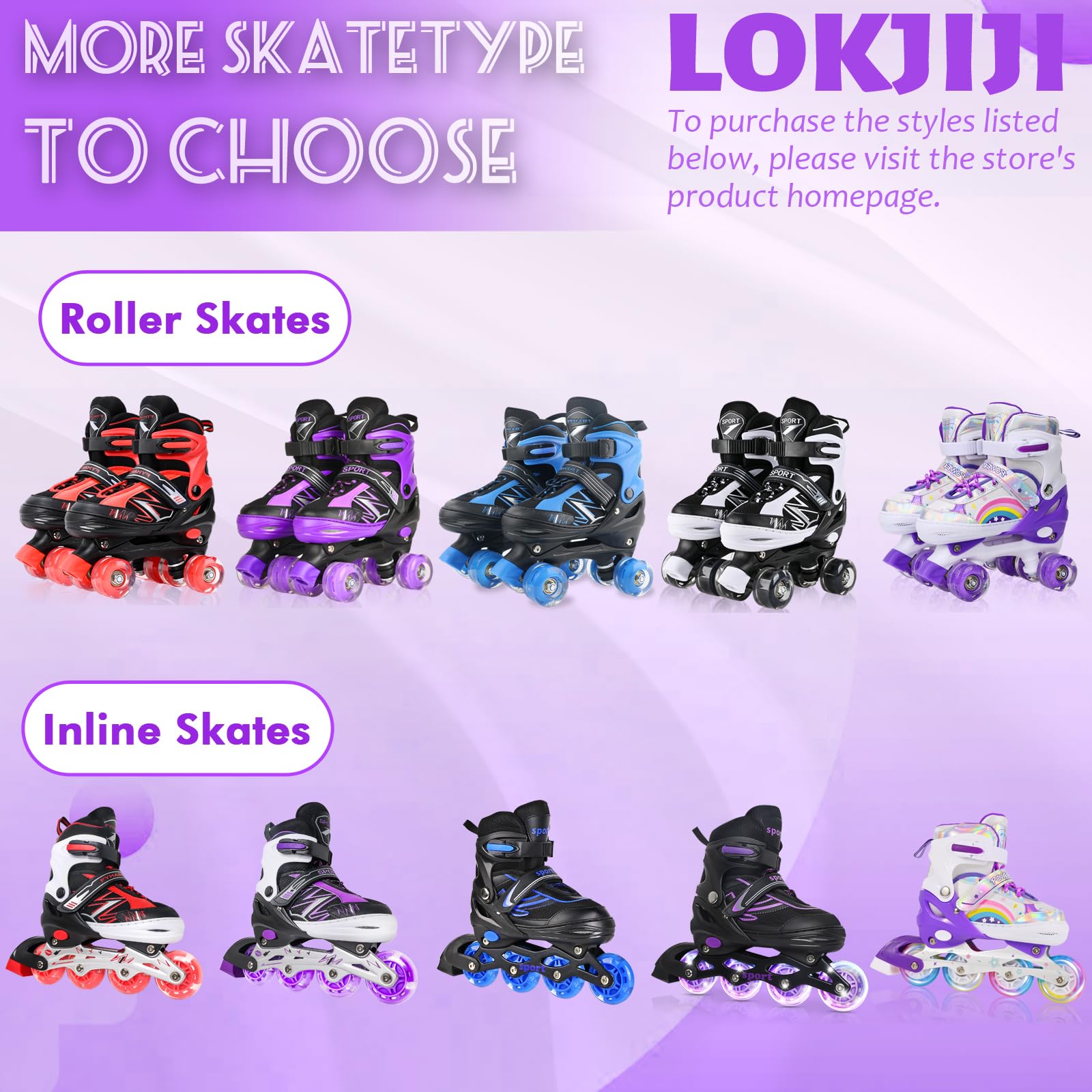 Patins à roulettes pour Enfants garçons et Filles, 4 Tailles réglables pour Enfants et Adolescents avec Roues Lumineuses, Violet et Blanc à roulettes Quad pour Le Sport
