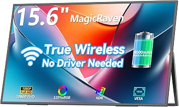 MAGICRAVEN Wireless Portable Monitor for Laptop, 15.6" Portable Monitor with Battery-1080P FHD Second Screen for Home & Office, AirPlay & Miracast Casting, No Cables or Drivers Needed