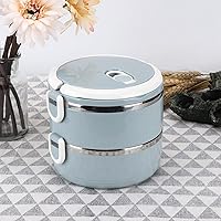 Vista 3 de Fiambrera portátil de acero inoxidable azul con aislamiento térmico para fideos de arroz, contenedor de alimentos, calentador de alimentos portátil