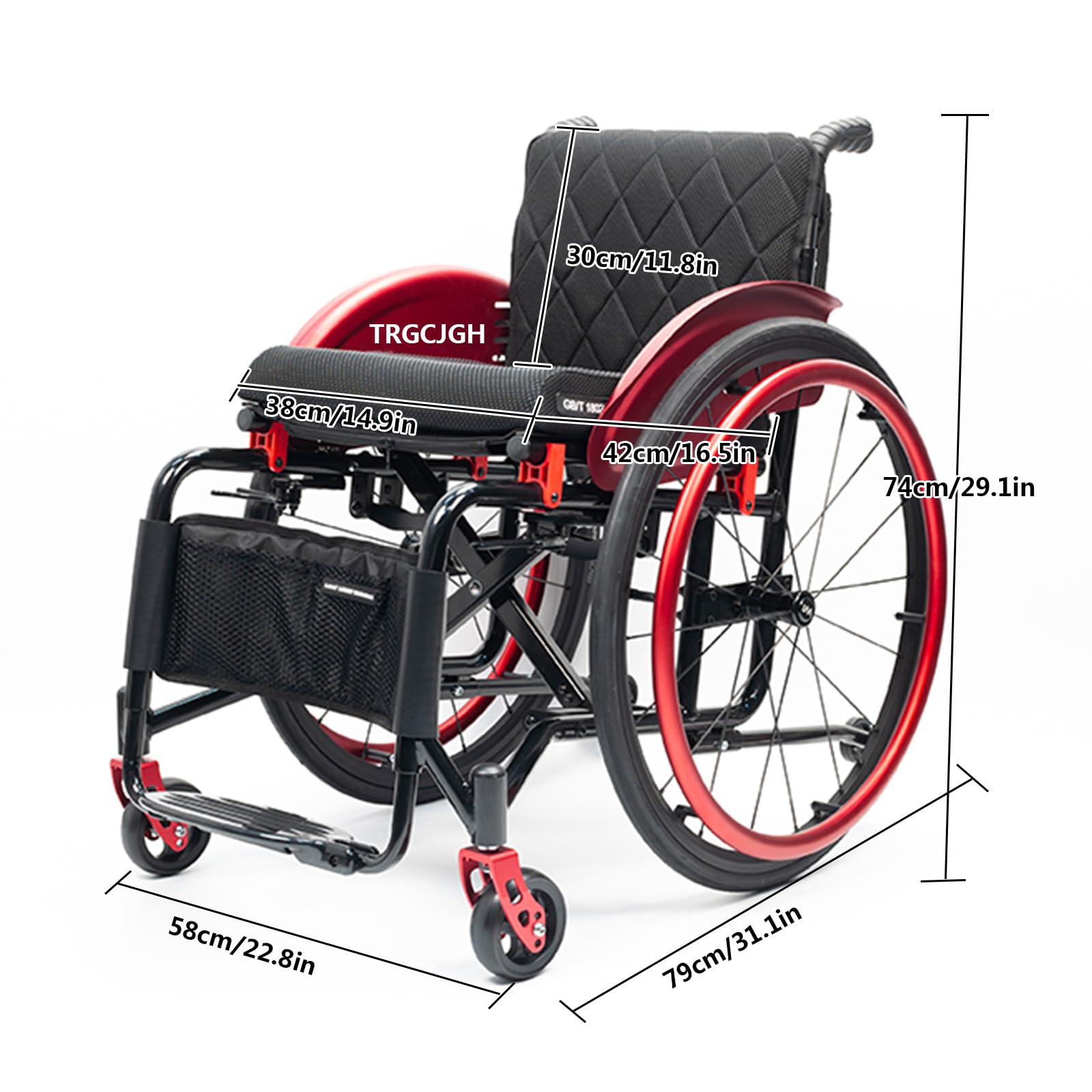 Silla de ruedas ligera plegable de aluminio, autopropulsable, para minusválidos, Silla de ruedas para deportes(14.9" Seat Width,Red)