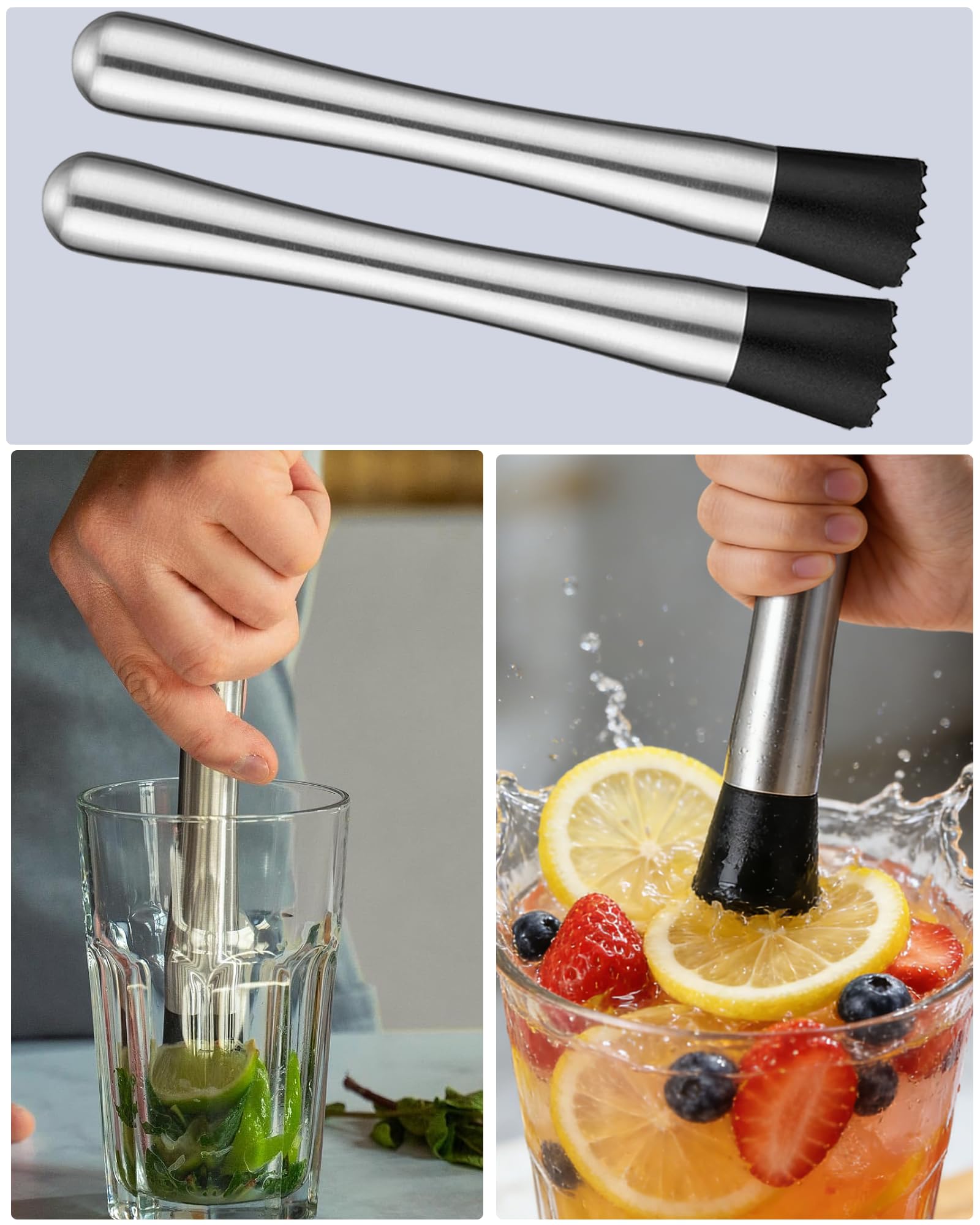 Stainless Steel Cocktail Muddlers - 2 Pack -4 Stainless Steel Cocktail Muddlers - 2 Pack -4