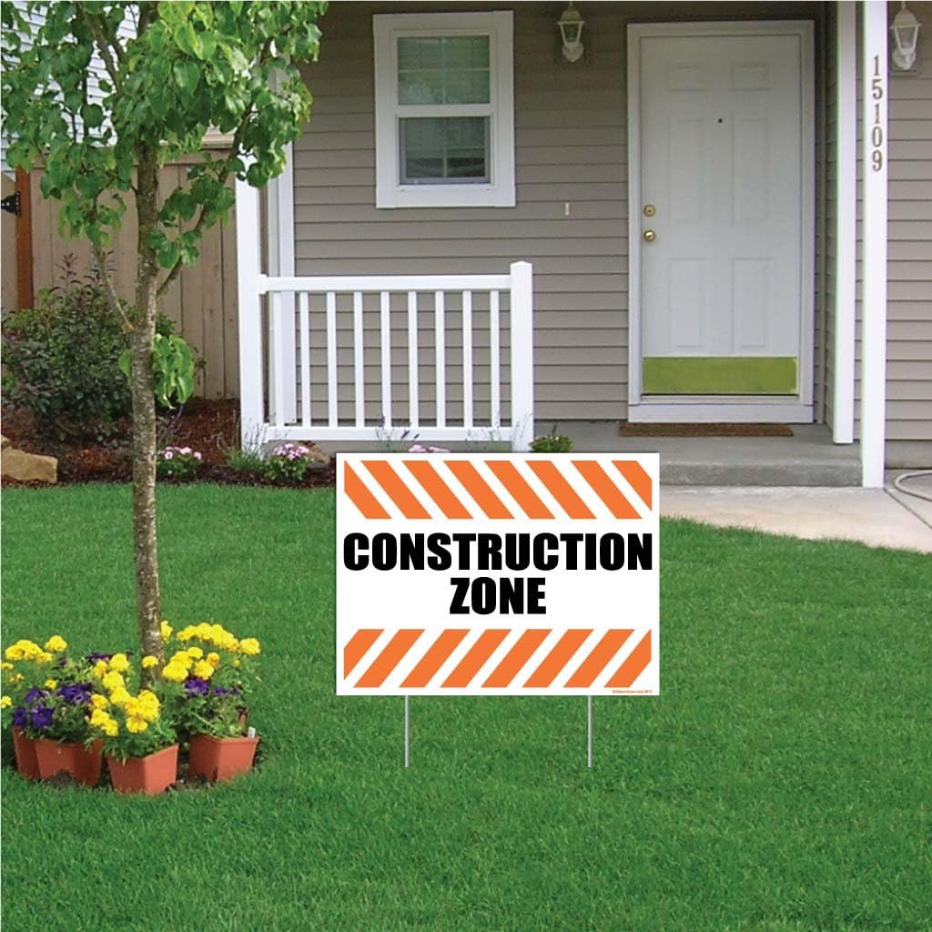 VictoryStore Yard Sign Outdoor Lawn Decorations: Construction Zone Plastic Sign, Size 12 inch x 18 inch