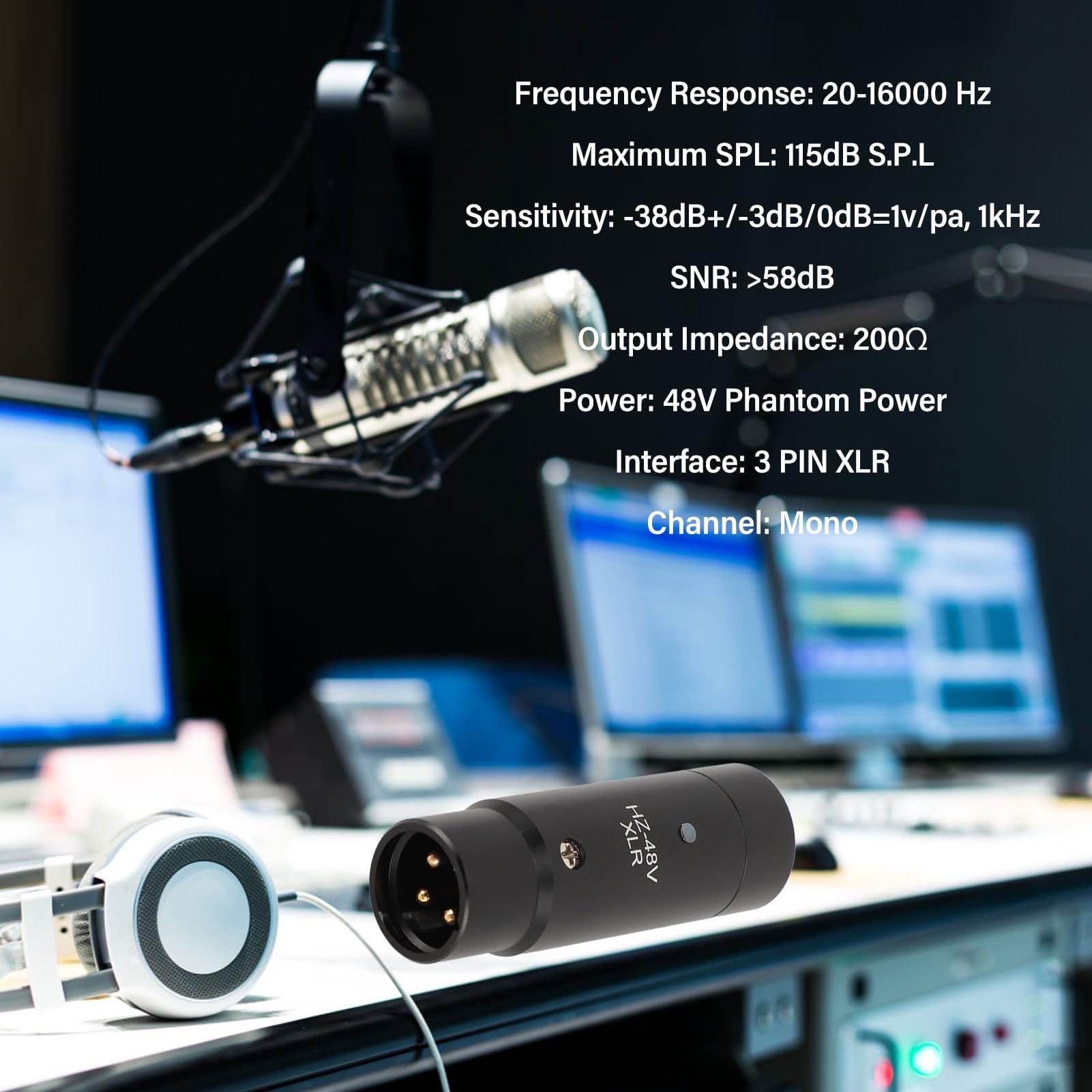 Adaptateur Microphone à Alimentation Fantôme 48 V vers XLR Mâle, Interface XLR 3 Broches, pour écouteurs, Micros Lavalier, Micros à Condensateur D'instrument