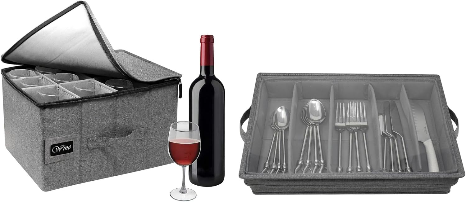 Sorbus Wine Glass Storage Box and Flatware Organization