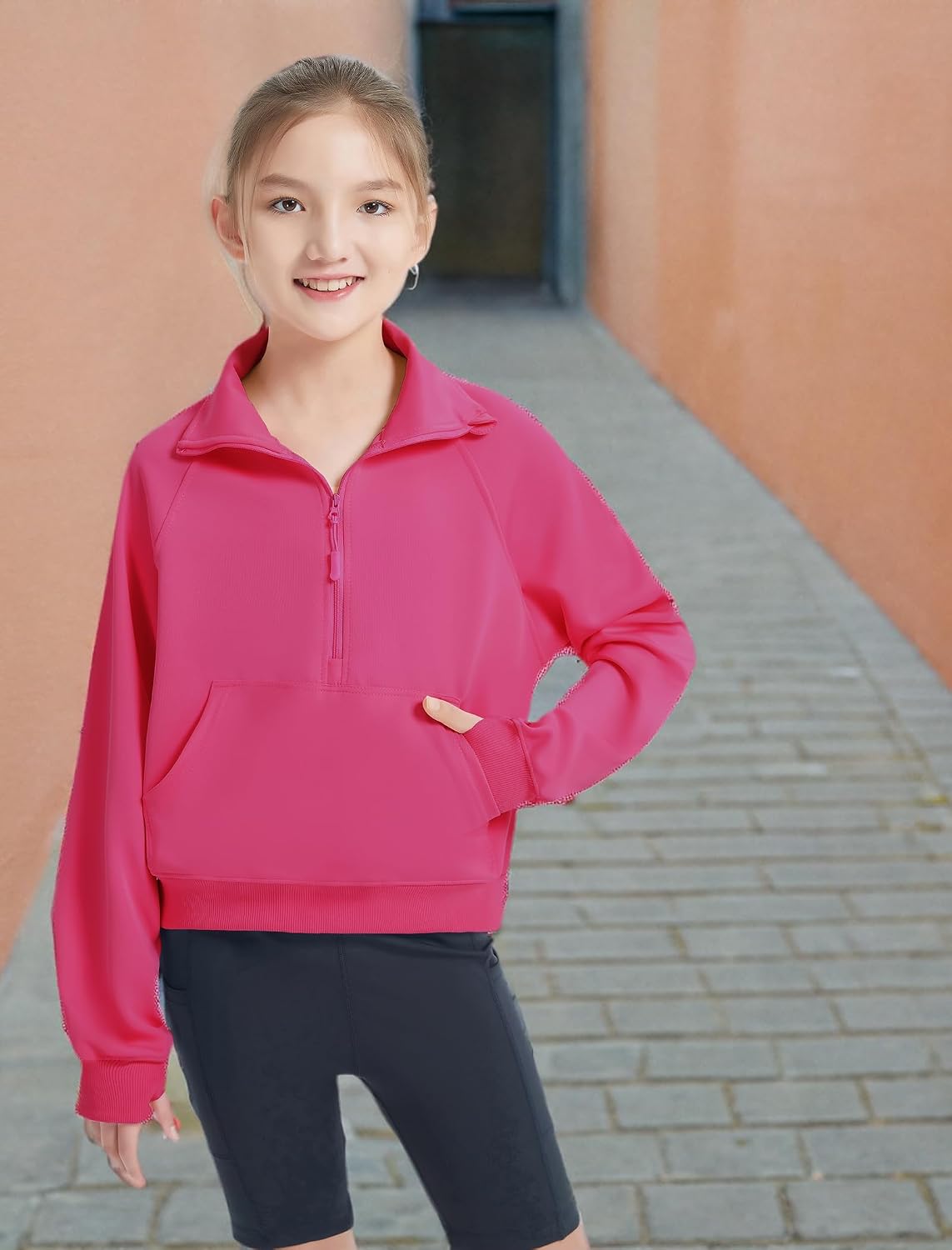 EXARUS Girls Sweatshirts Cropped/Oversized Hoodie Pullover Long Sleeve with Pocket Casual School for Kids 6-14Y
