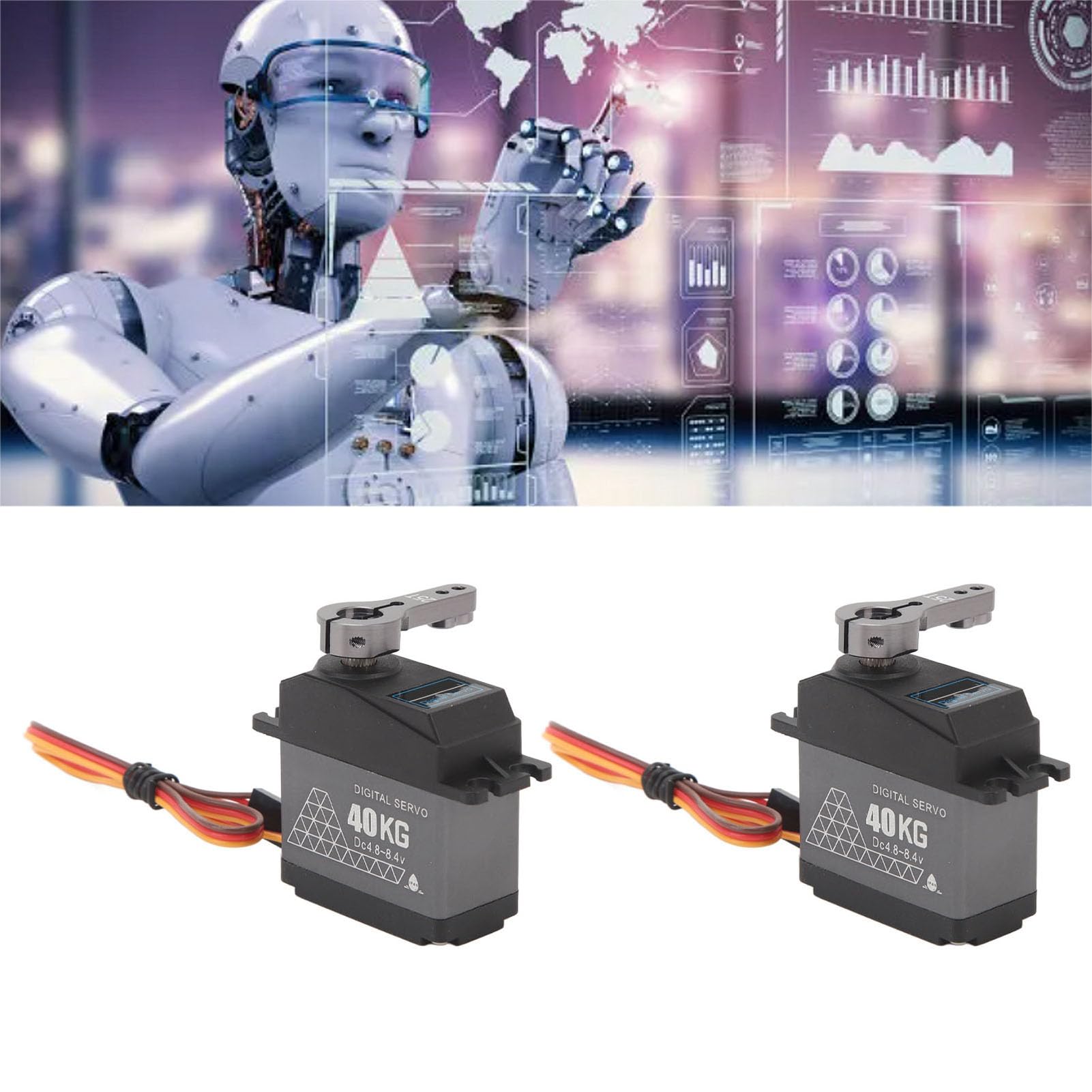 Servo Digital RC, 2 juegos de 40 kg de Servo Coreless con brazo de metal de 25 T establecido alta torsión para 1/12 1/10 1/8 Coche RC Robot