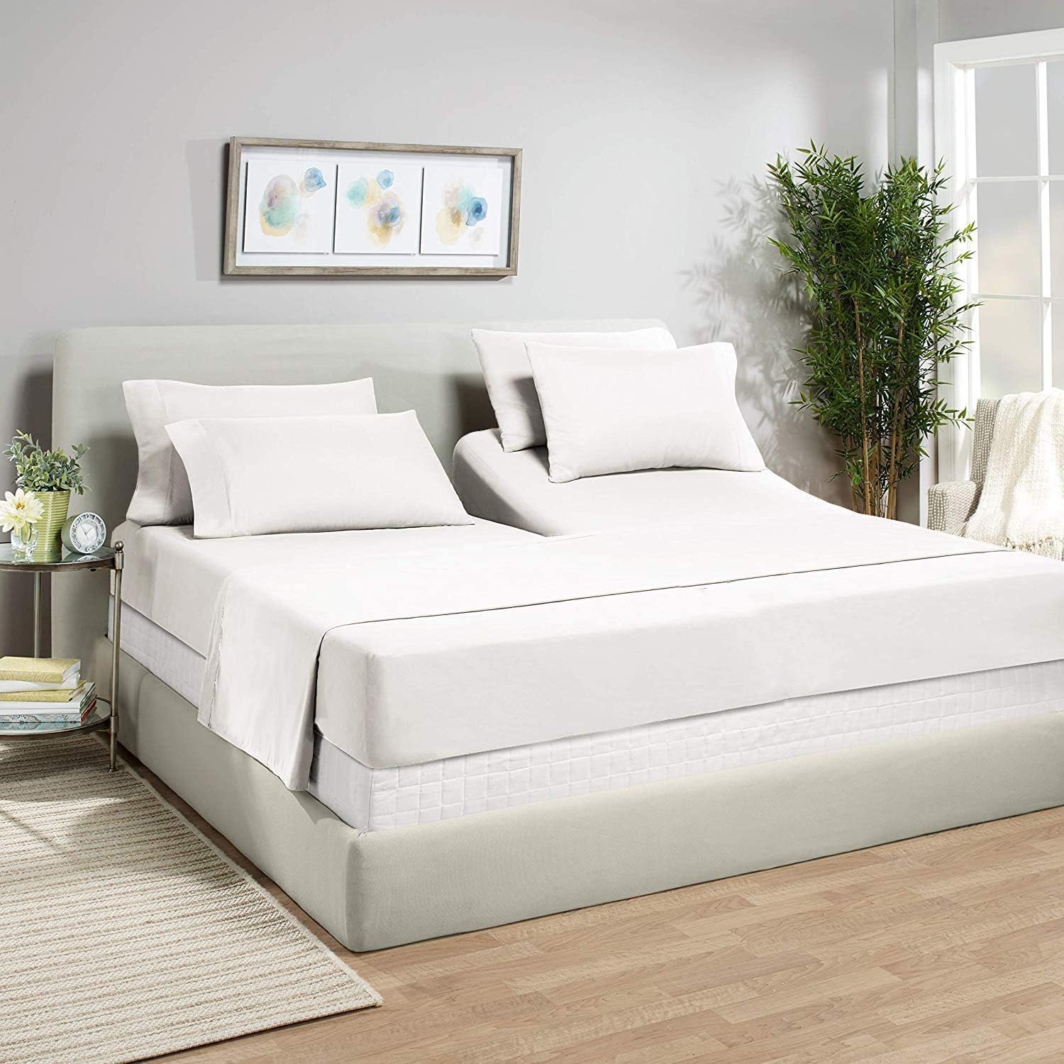 Sheets Split Top Split Head Queen Sheets for Bed Queen- Adjustable Split-Queen Size White Solid Sheets Mattress Split Head Sheets - Split Down 32 inches from The top