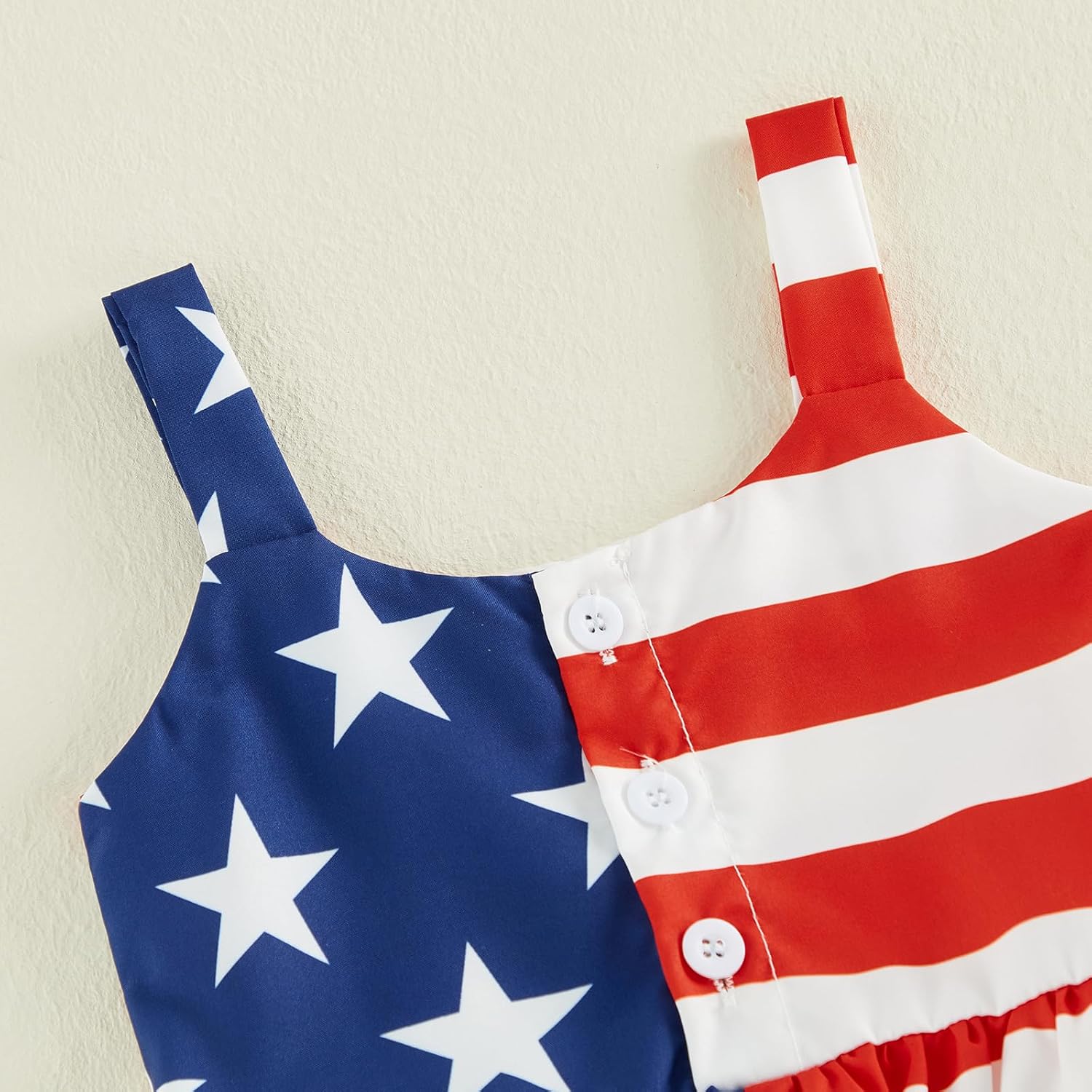 4th Of July Little Girl Outfit Stars/Striped Print Sleeveless Spaghetti Strap Ruffle Button Up Tops Bow Shorts Set