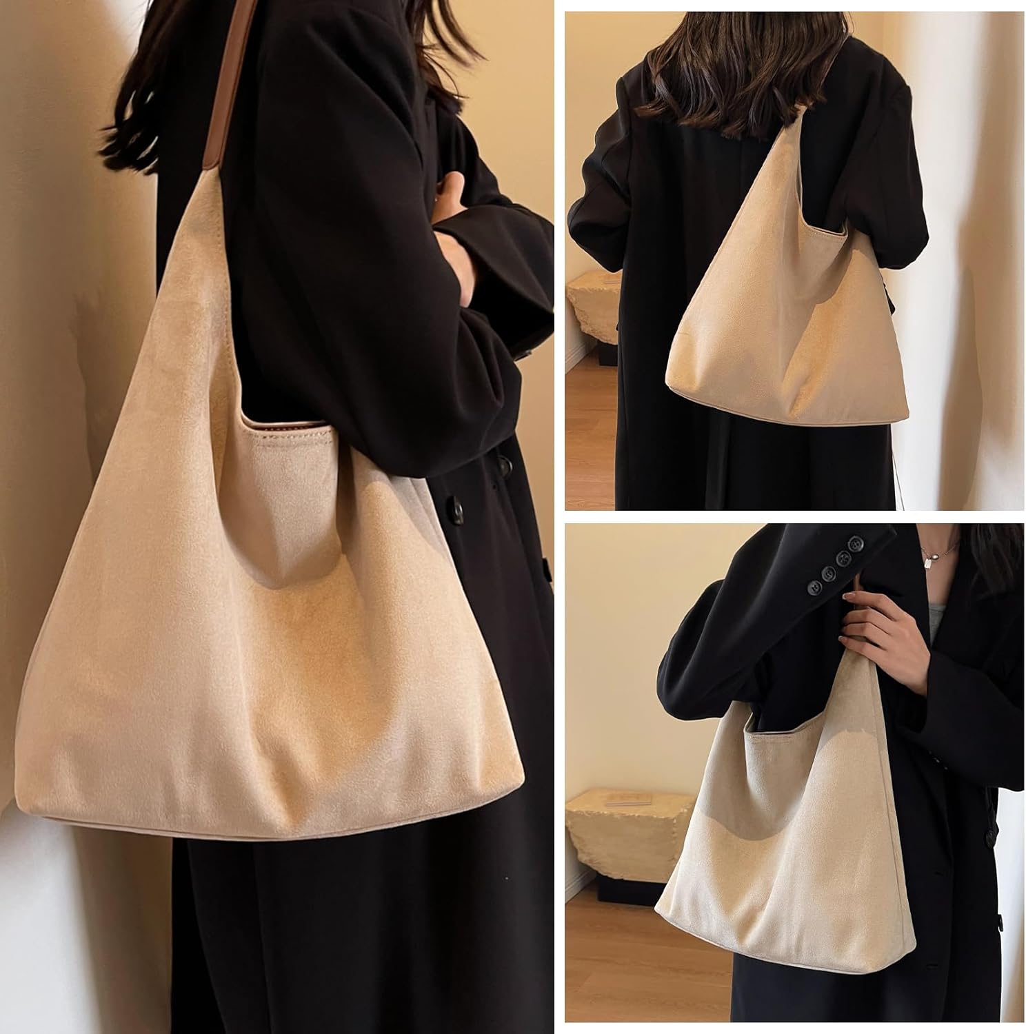 JHhomezeit Brown Suede Bags for Women 2025 Suede Tote Bag Retro Suede Slouchy Bag Brown Suede Women's Shoulder Bag - Image 2