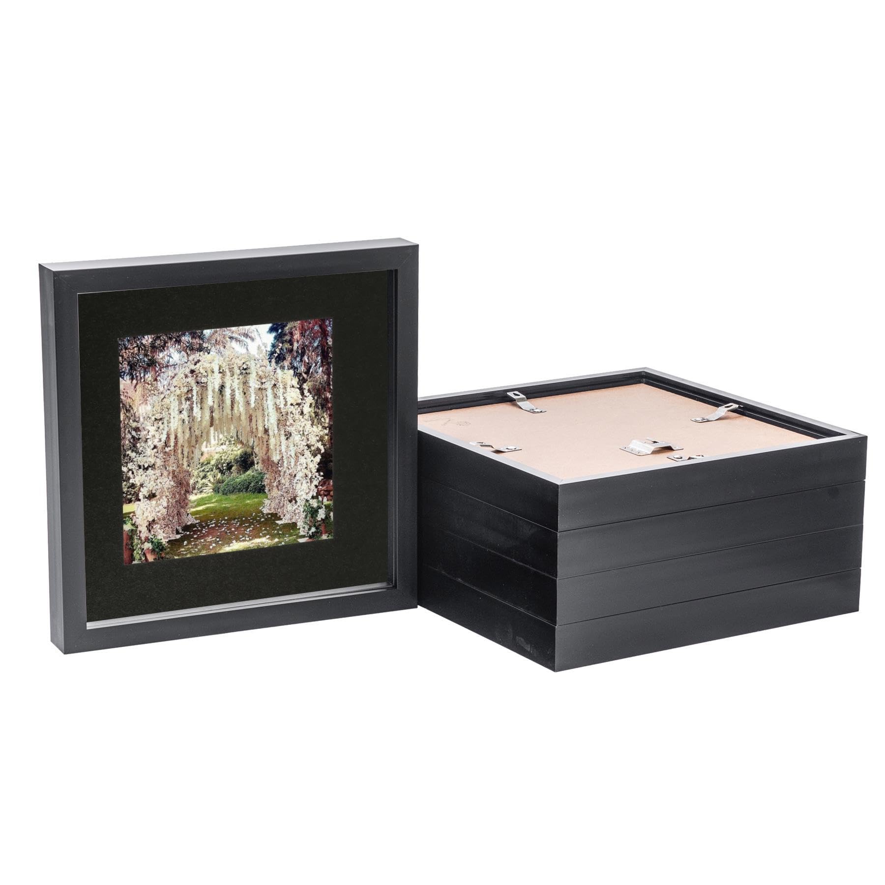 Nicola Spring 10x10" 3D Box Photo Frame - Black Acrylic with Glass Front - Set of 5