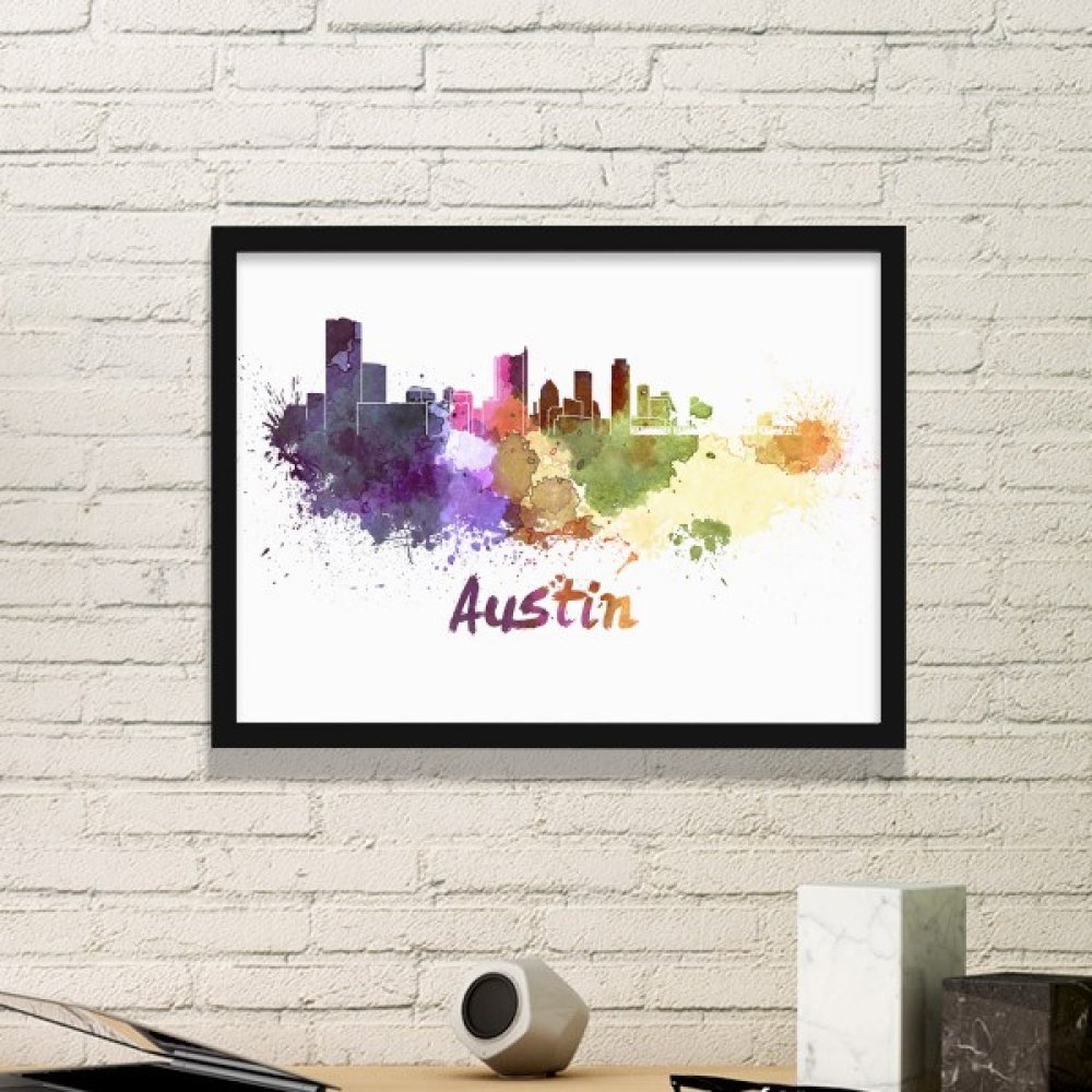 Illustration aquarelle Austin cadre noir pour décoration murale de salon