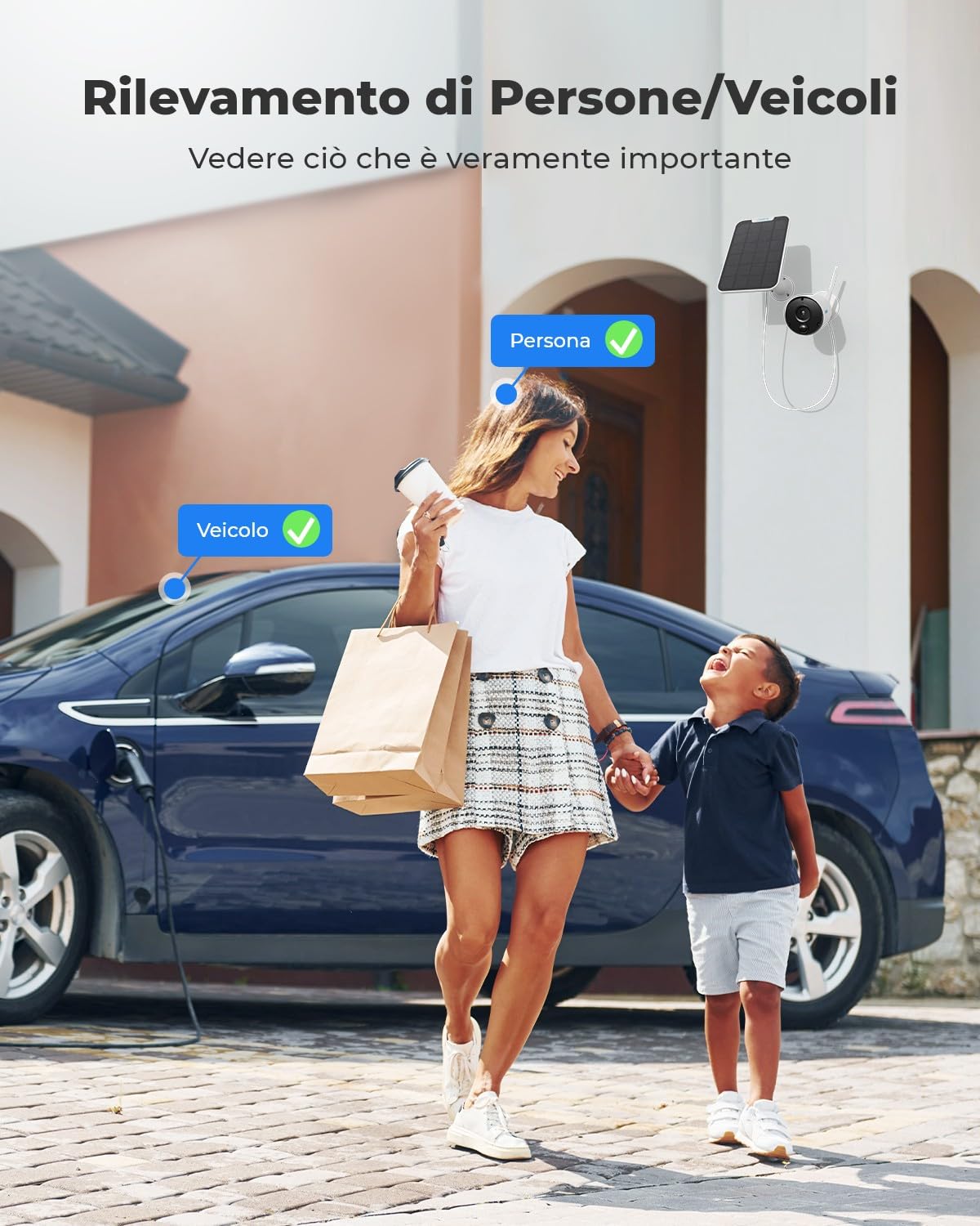 Reolink 2K Telecamera WiFi Esterno Senza Fili con Pannello Solare, Rilevamento Persone/Veicoli, Visione Notturna, Audio a 2 Vie, Notifiche Instant, Impermeabile, Compatibile Alexa/Google, Argus Eco