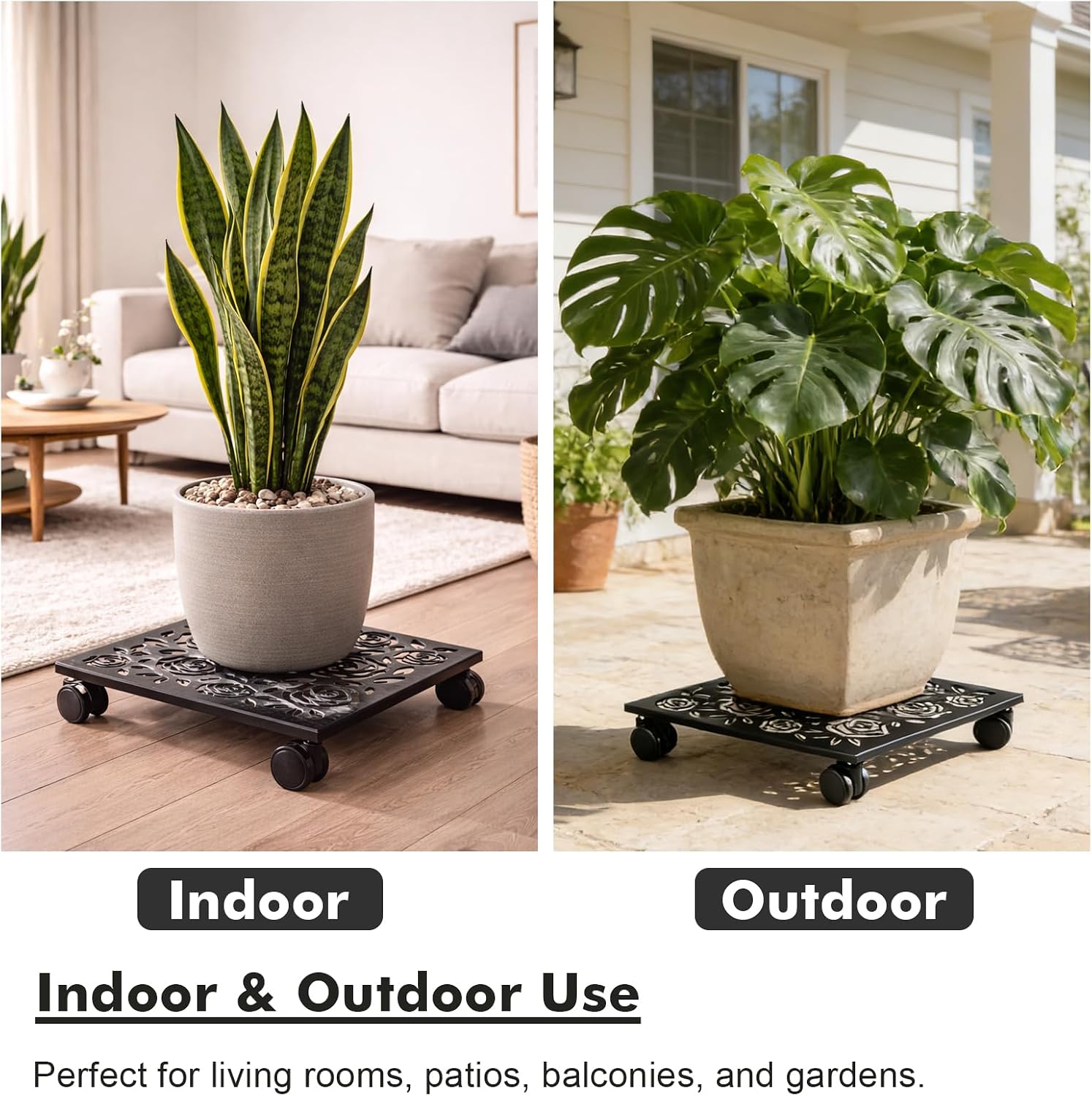Plant Caddy with Wheels, 3 Pack 12” Rolling Plant Stand Plant Rollers Heavy Duty Plant Dolly with Casters Indoor & Outdoor Wrought Iron Metal Plant Tray with Lockable Wheels for Large Flower Pots